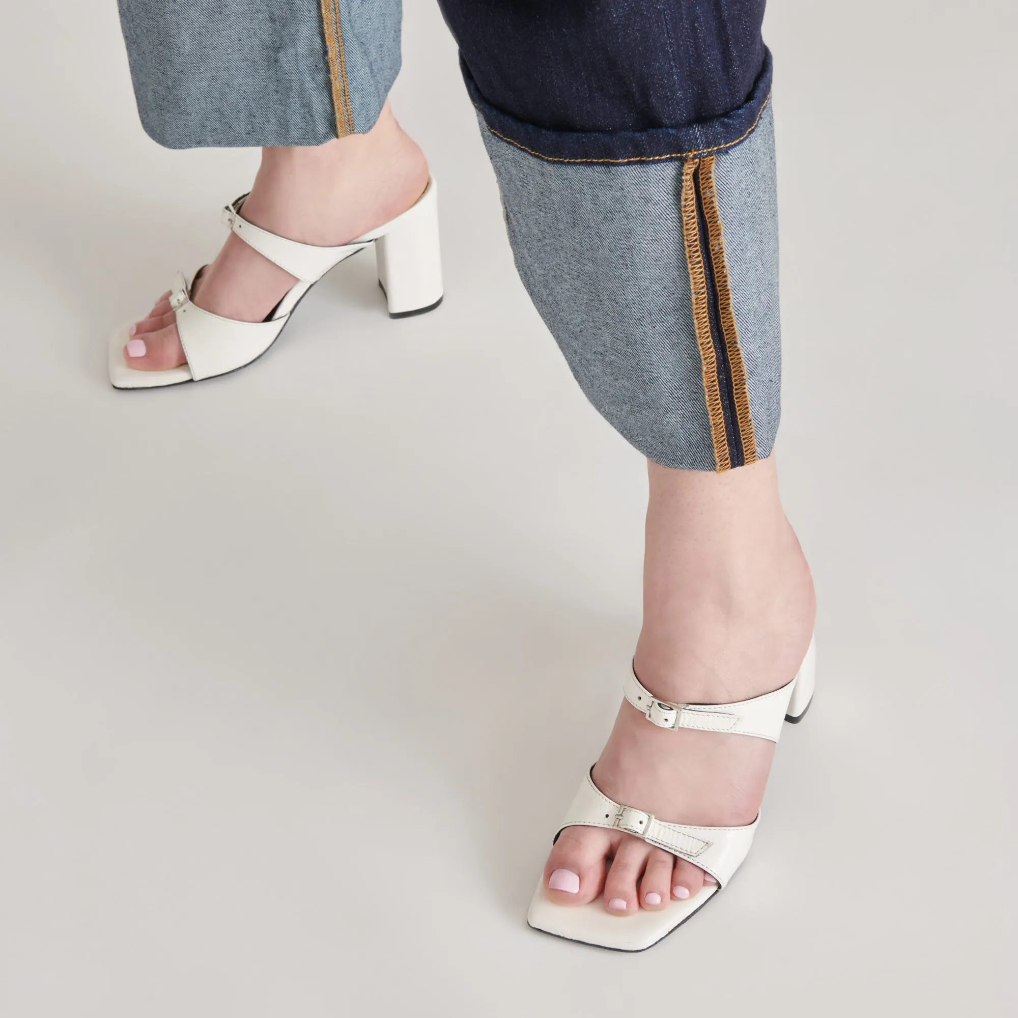 SHANE HEELS OFF WHITE CRINKLE PATENT Padded Tongue