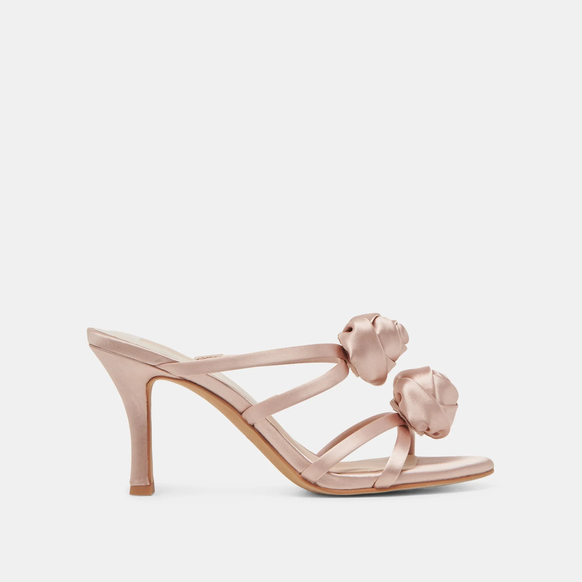 LINZY HEELS LT BLUSH SATIN Clear Sandals for Weddings Luxe Evening Heels