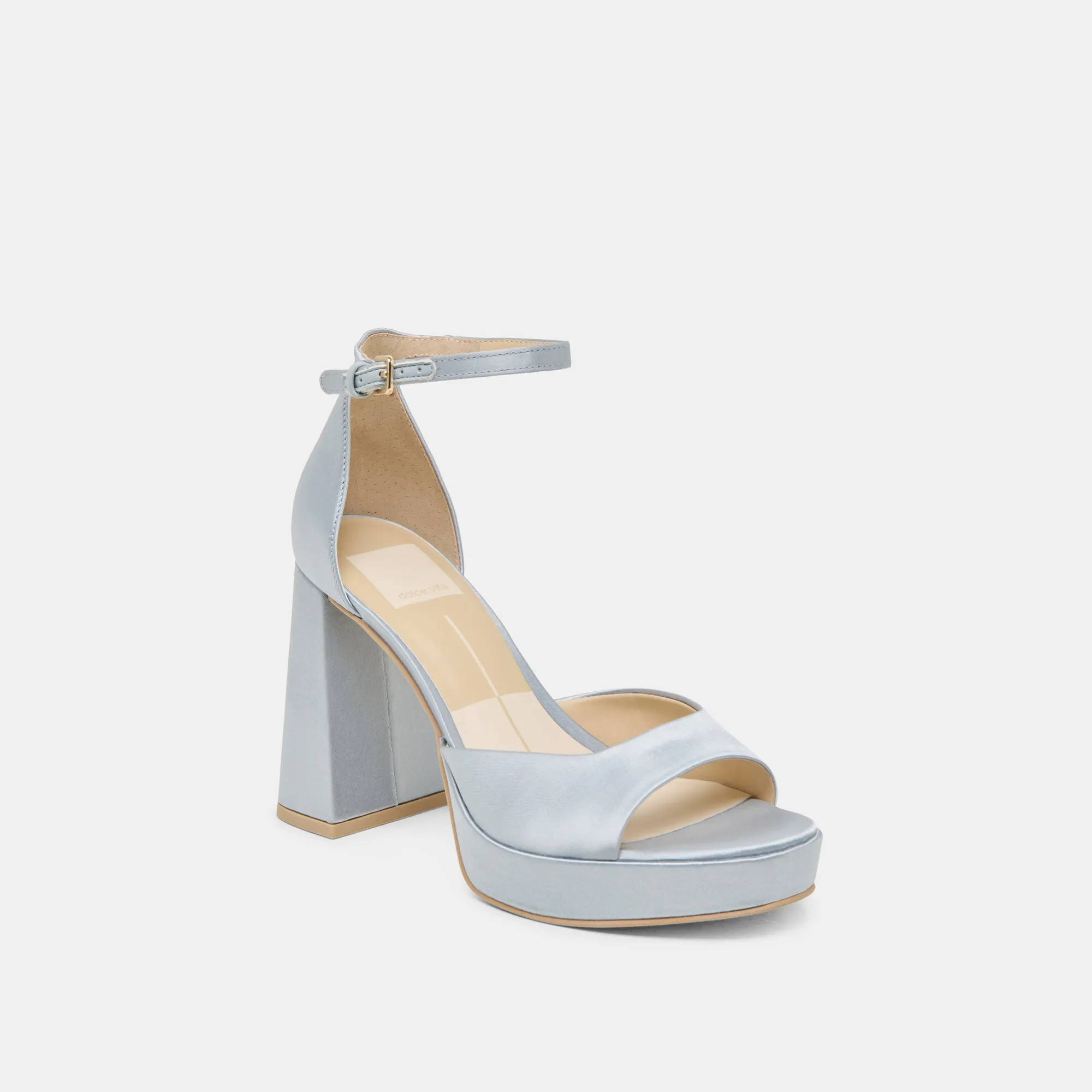 PANDRO HEELS LIGHT BLUE SATIN Chunky Heeled Boots
