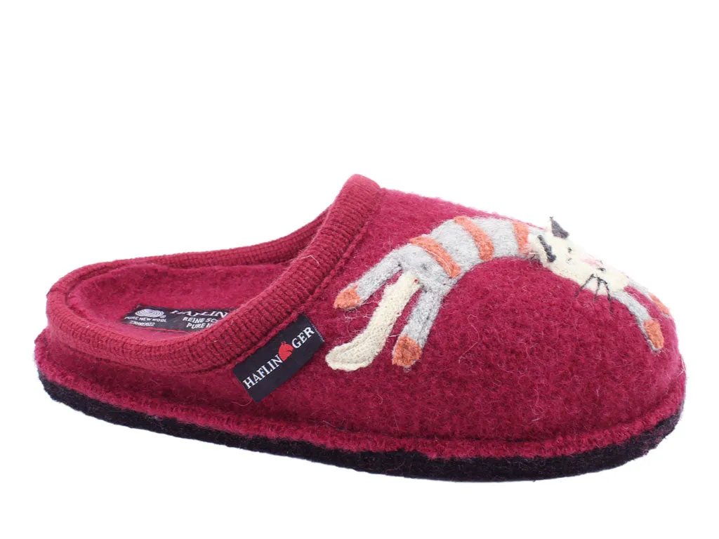 Haflinger Slippers Flair Choupette Cat Burgund Comfort Heel Modern