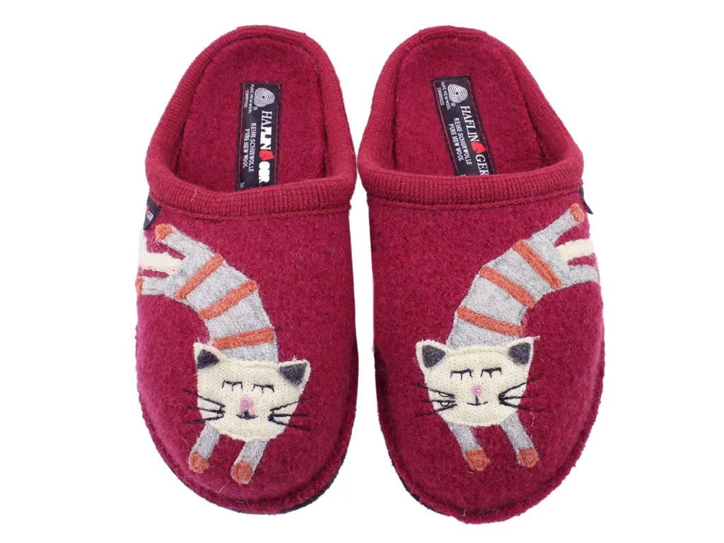 Breathable Lining Haflinger Slippers Flair Choupette Cat Burgund