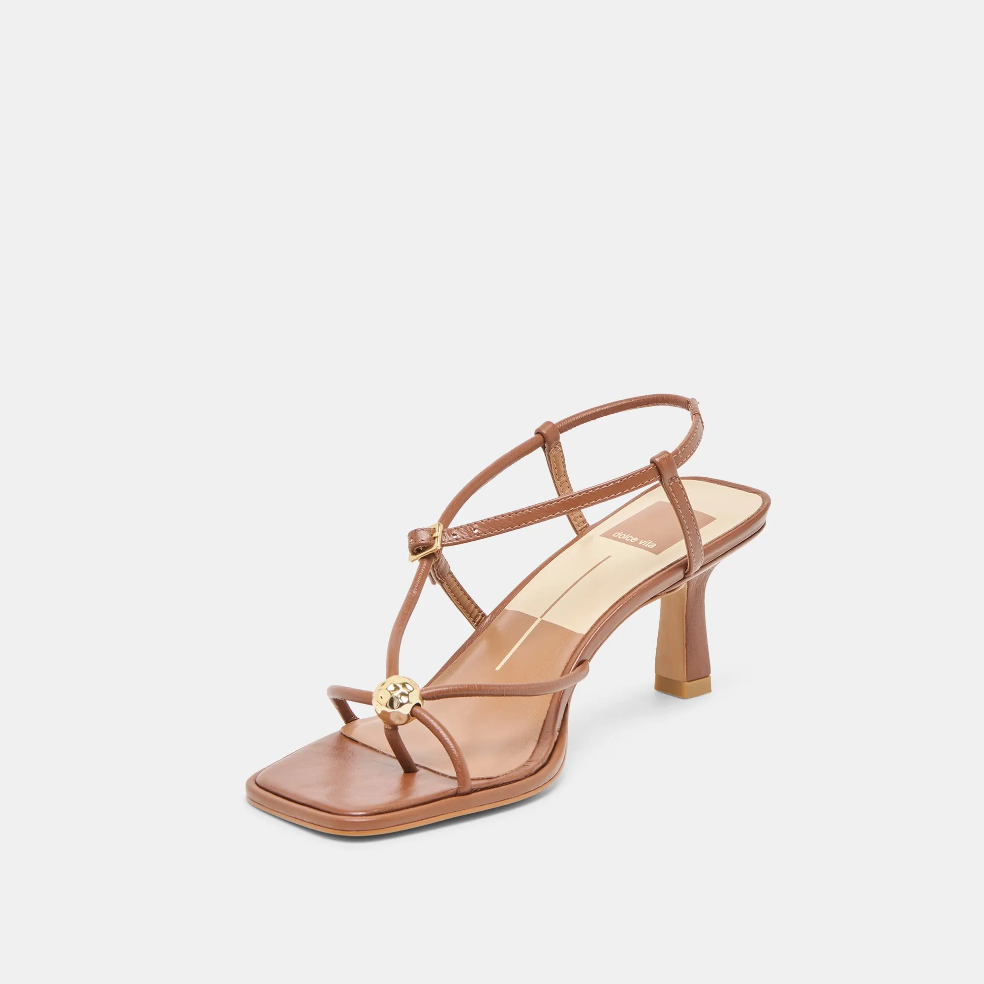 MYLEE HEELS COGNAC LEATHER Open Toe Pumps