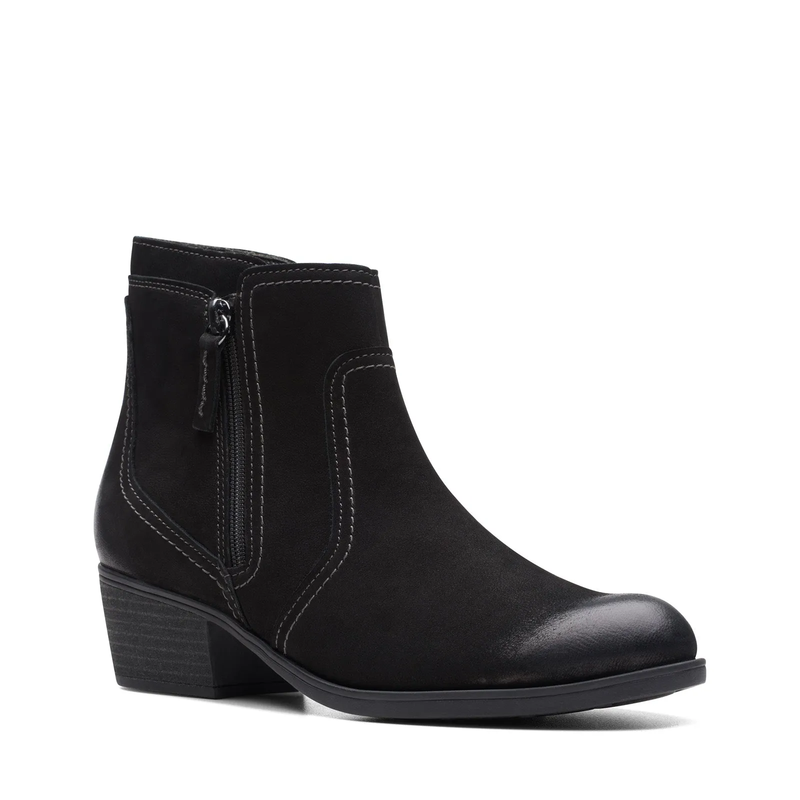 Clarks Charlten Ave 26174174 Womens Black Nubuck Zipper Ankle & Booties Boots Outdoor Protection
