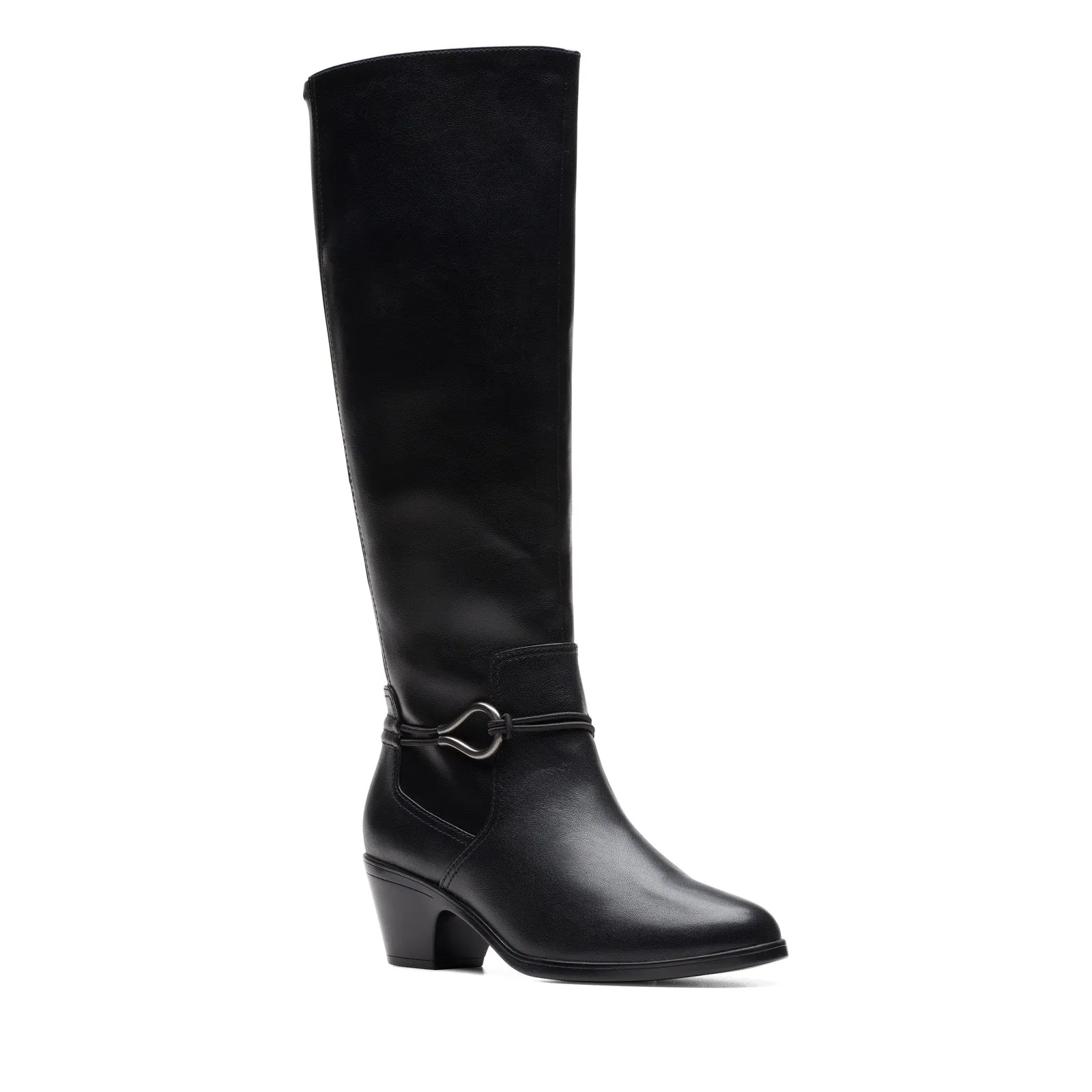 Clarks Emily 2 26174083 Womens Black Leather Zipper Knee High Boots Extreme Durability