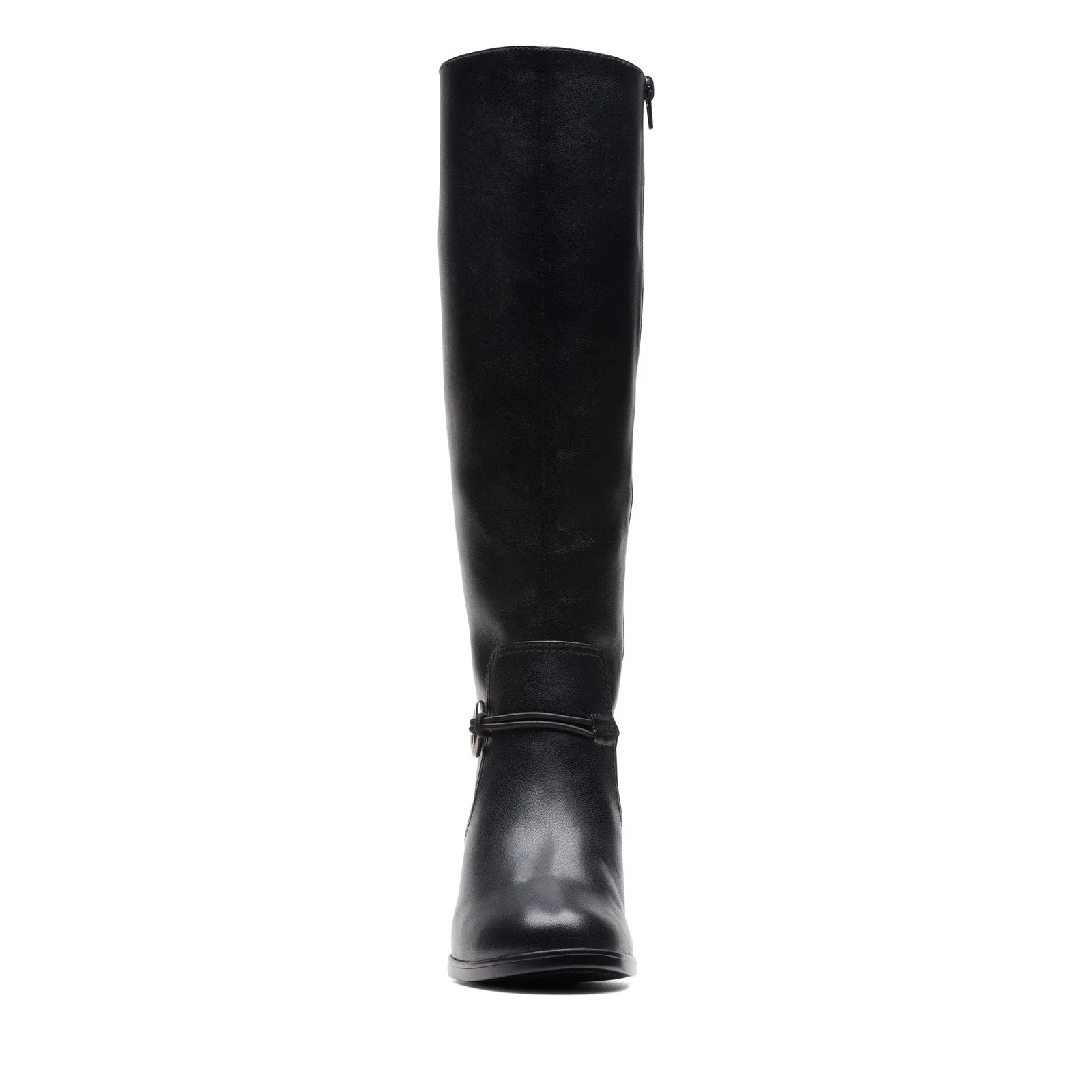 Clarks Emily 2 26174083 Womens Black Leather Zipper Knee High Boots Lace Up Style