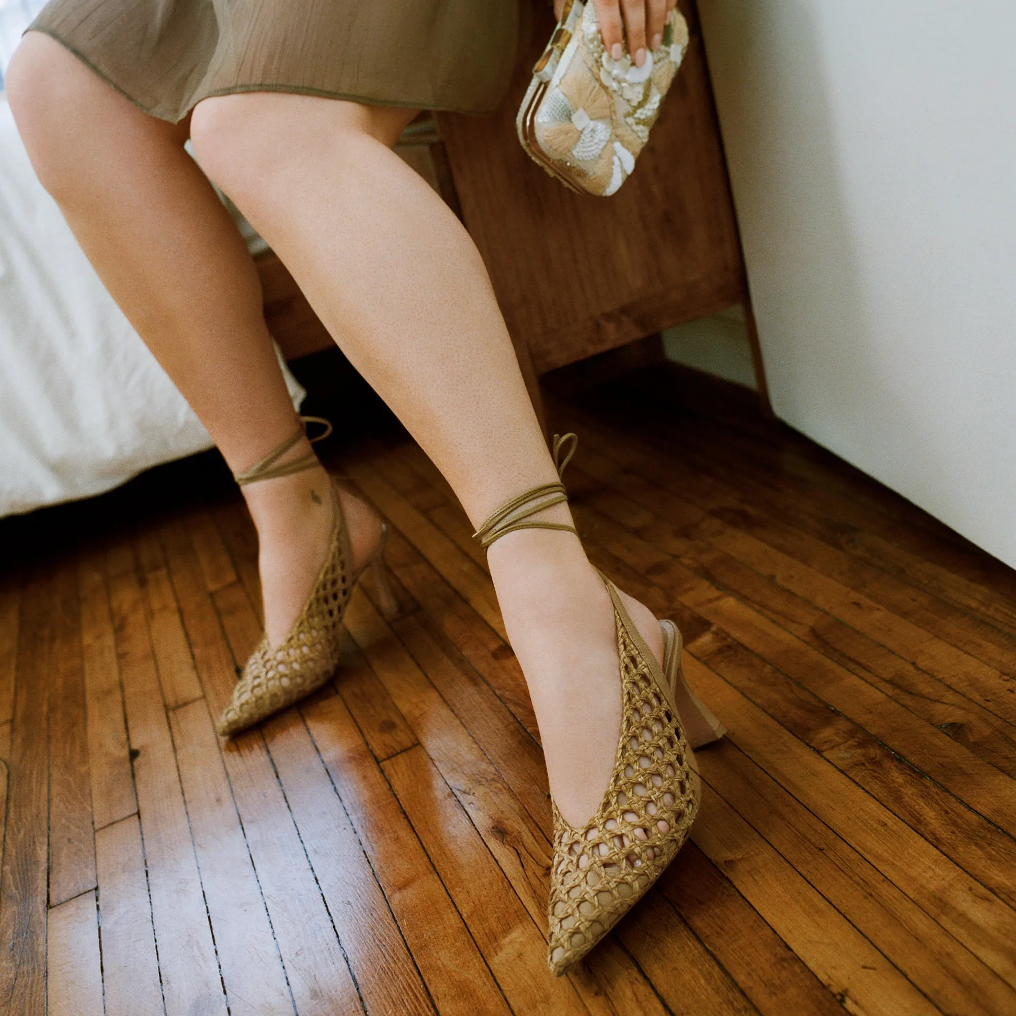 Flexible Soles Open Toe Wedges GESICA HEELS NATURAL WOVEN
