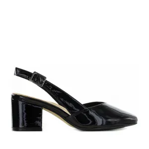 ZIERA VEERA BLACK PATENT Wide Fit Heels Comfortable Footbed