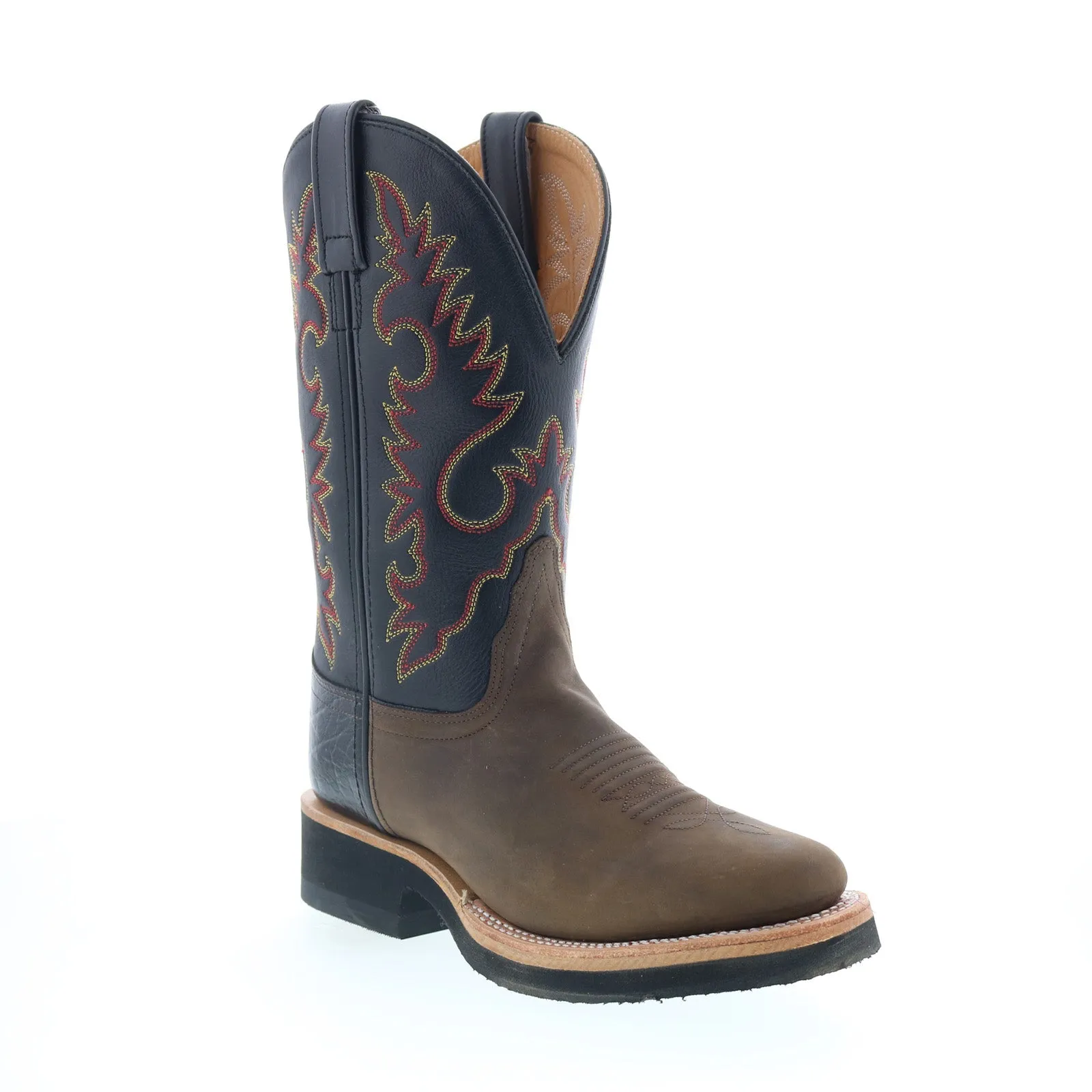 Jama Old West 1643L Womens Brown Leather Slip On Cowboy Western Boots Fashion Comfort