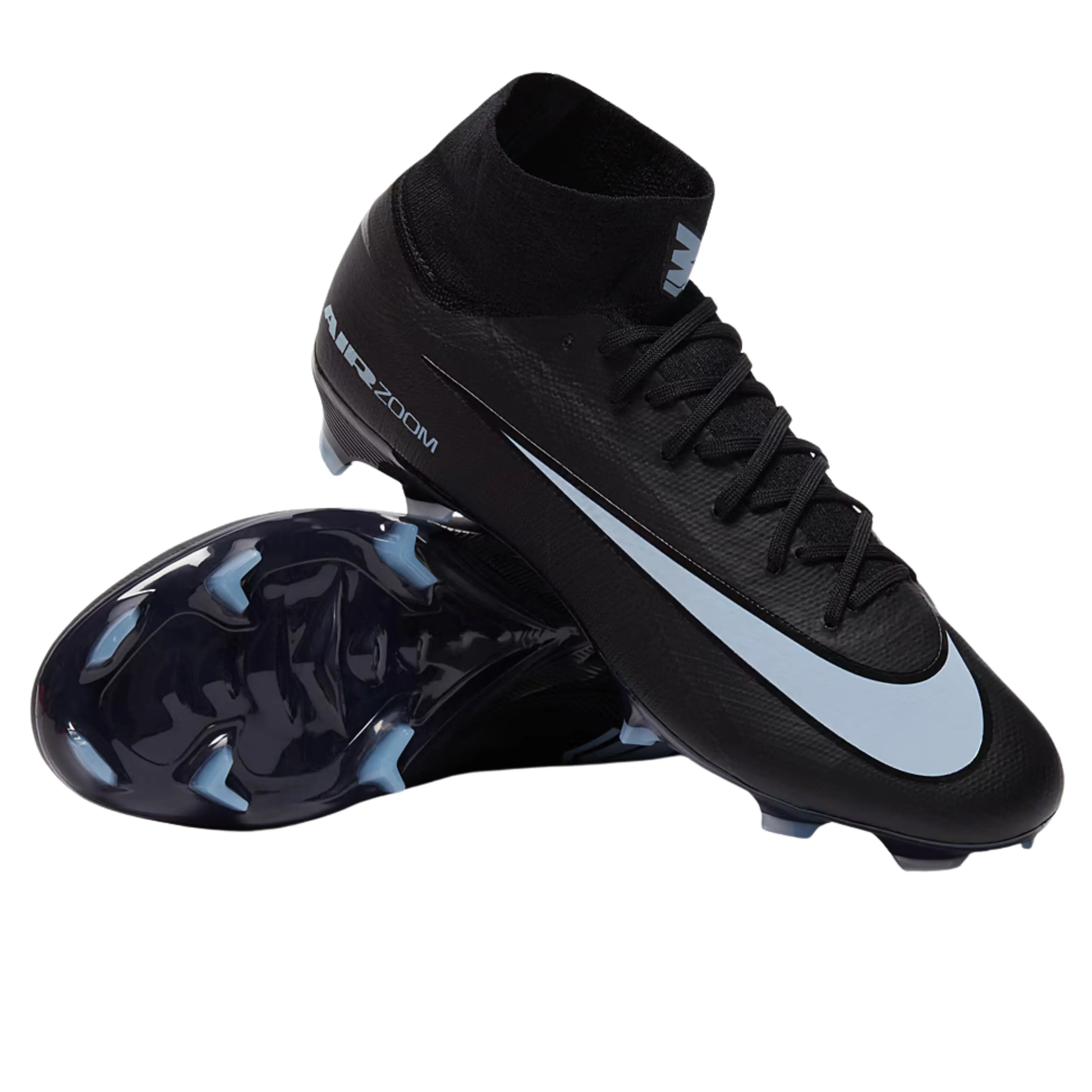Flat Laces Pro Support Nike Zoom Mercurial Superfly 10 Pro Firm Ground Soccer Cleats (Black/Ice Blue)