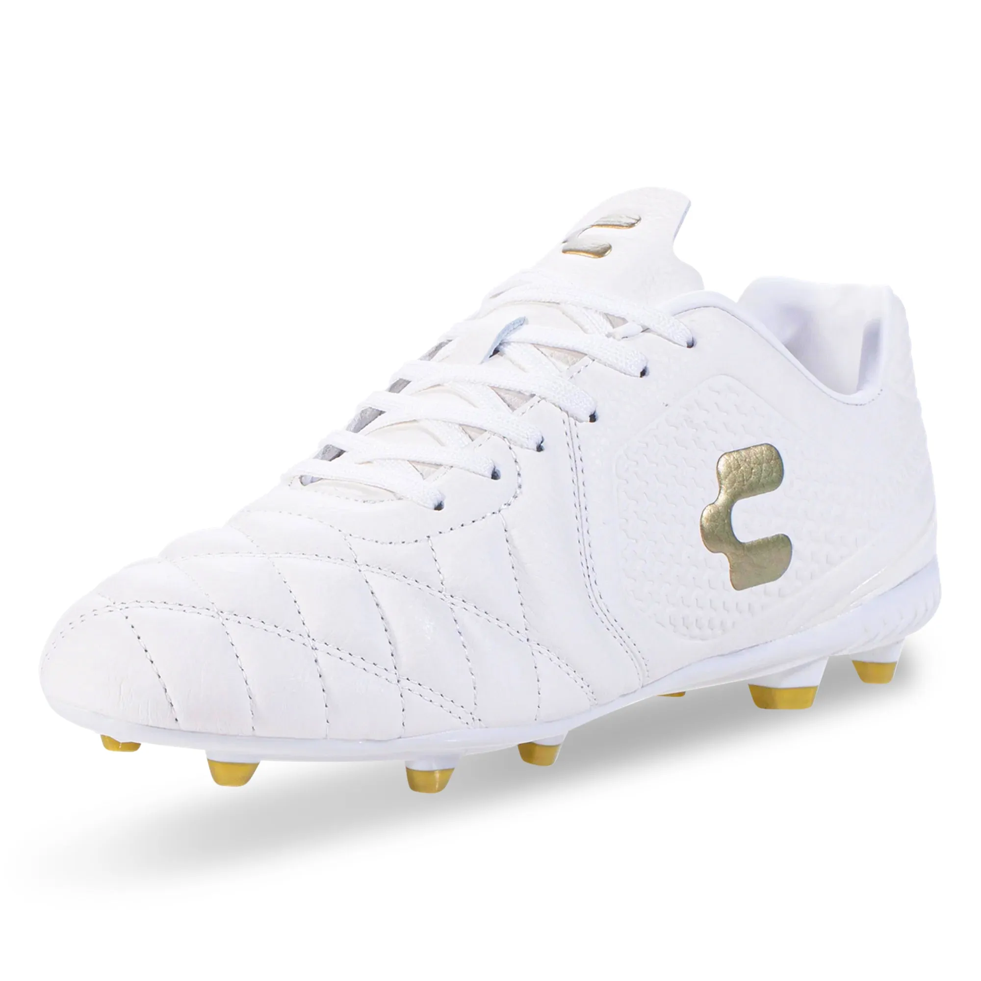 Charly Legendario 2.0 LT Soccer Cleats (White/Gold) Pro Training Traction Frame