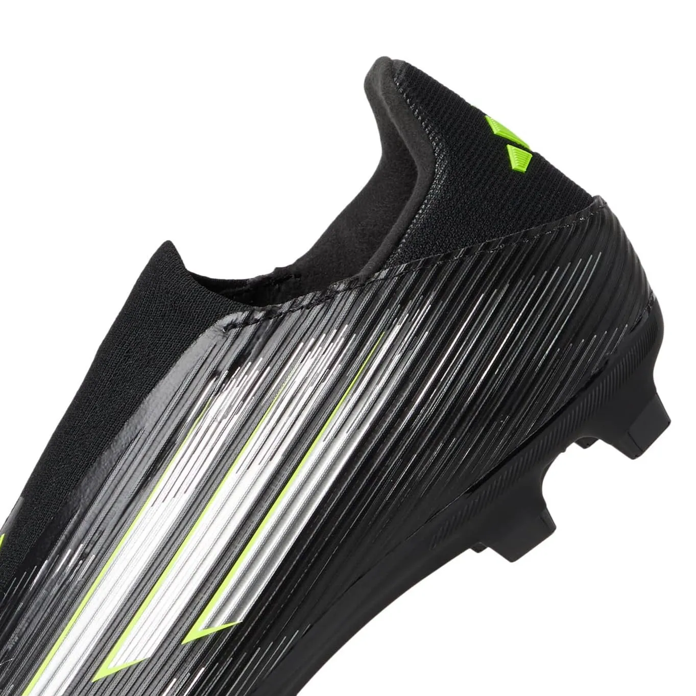 Stable Fit toe support adidas F50 League Laceless Firm Ground/Multi Ground Soccer Cleats (Black/Iron Metallic/Lucid Lemon)
