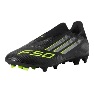 adidas F50 League Laceless Firm Ground/Multi Ground Soccer Cleats (Black/Iron Metallic/Lucid Lemon) Solo Play No Friction