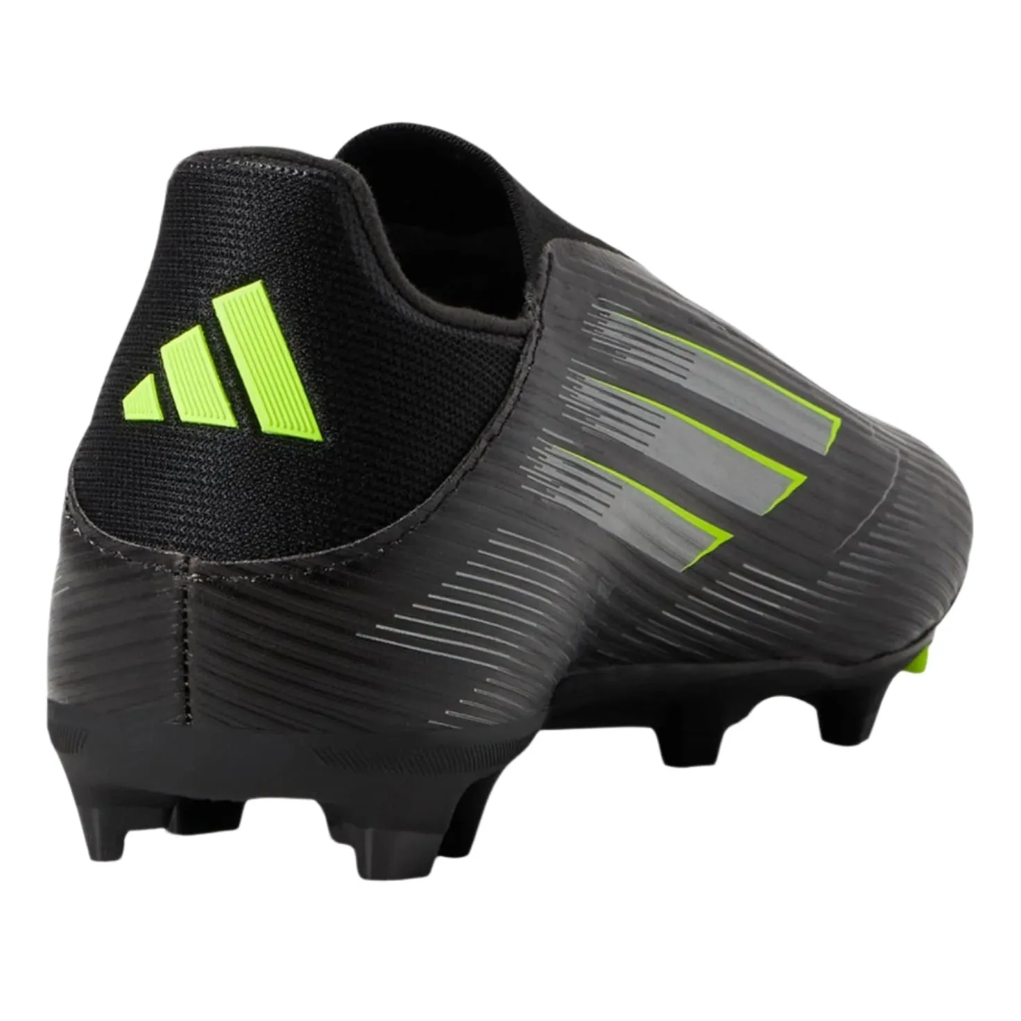 adidas F50 League Laceless Firm Ground/Multi Ground Soccer Cleats (Black/Iron Metallic/Lucid Lemon) Ankle Guard Pitch Grip