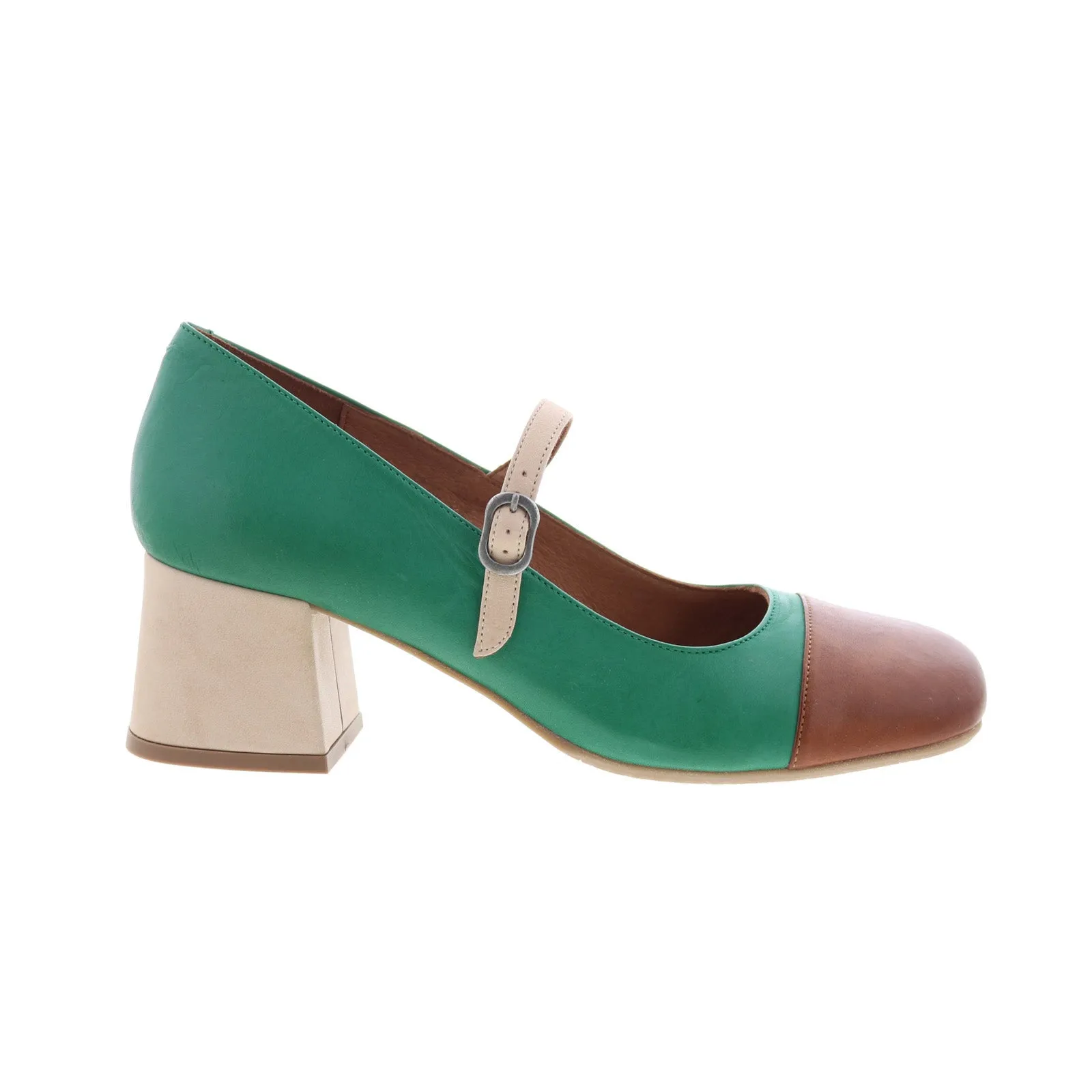 Miz Mooz Stafford Womens Green Leather Hook & Loop Pumps Heels Shoes Comfortable Heels for Work