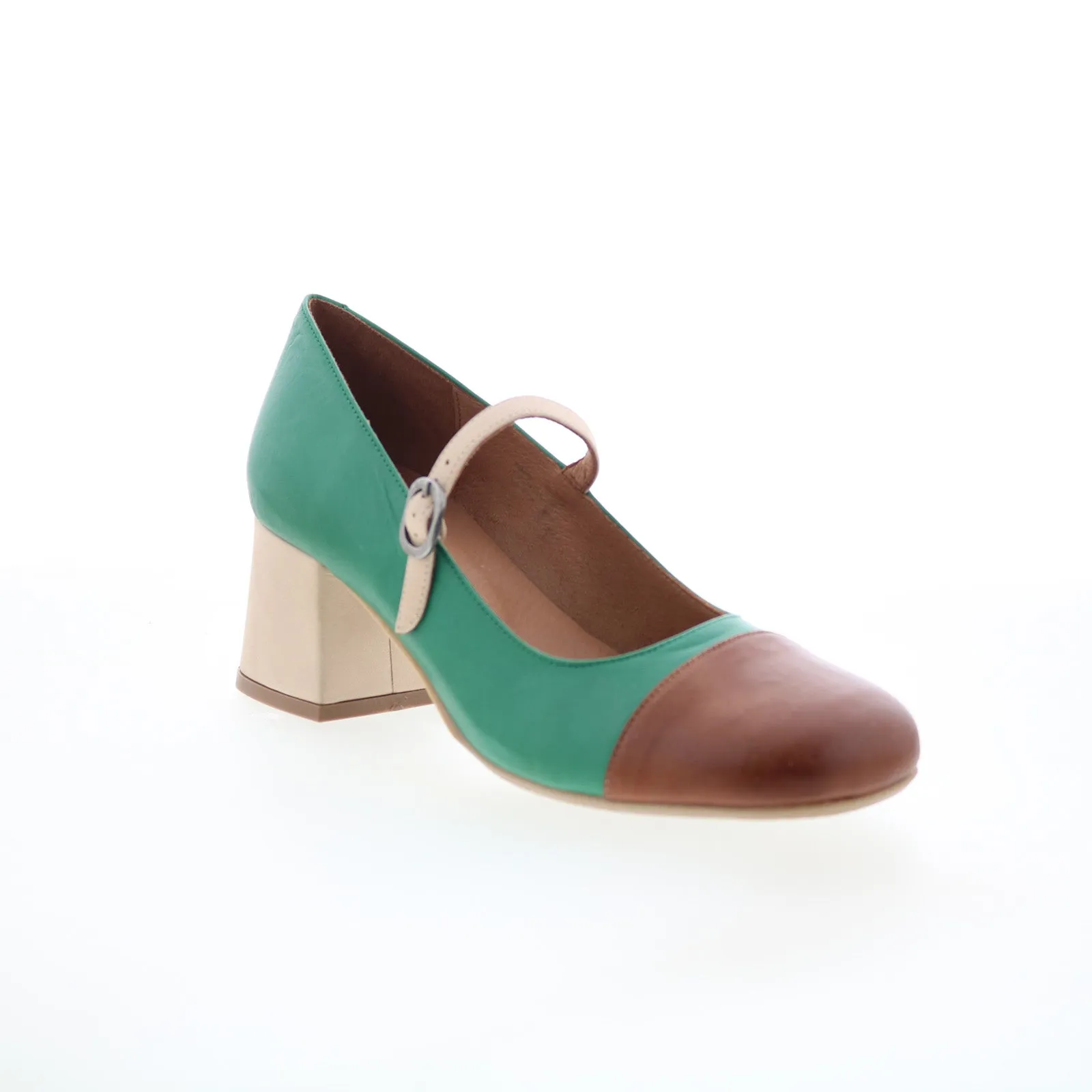 Miz Mooz Stafford Womens Green Leather Hook & Loop Pumps Heels Shoes Breathable Upper