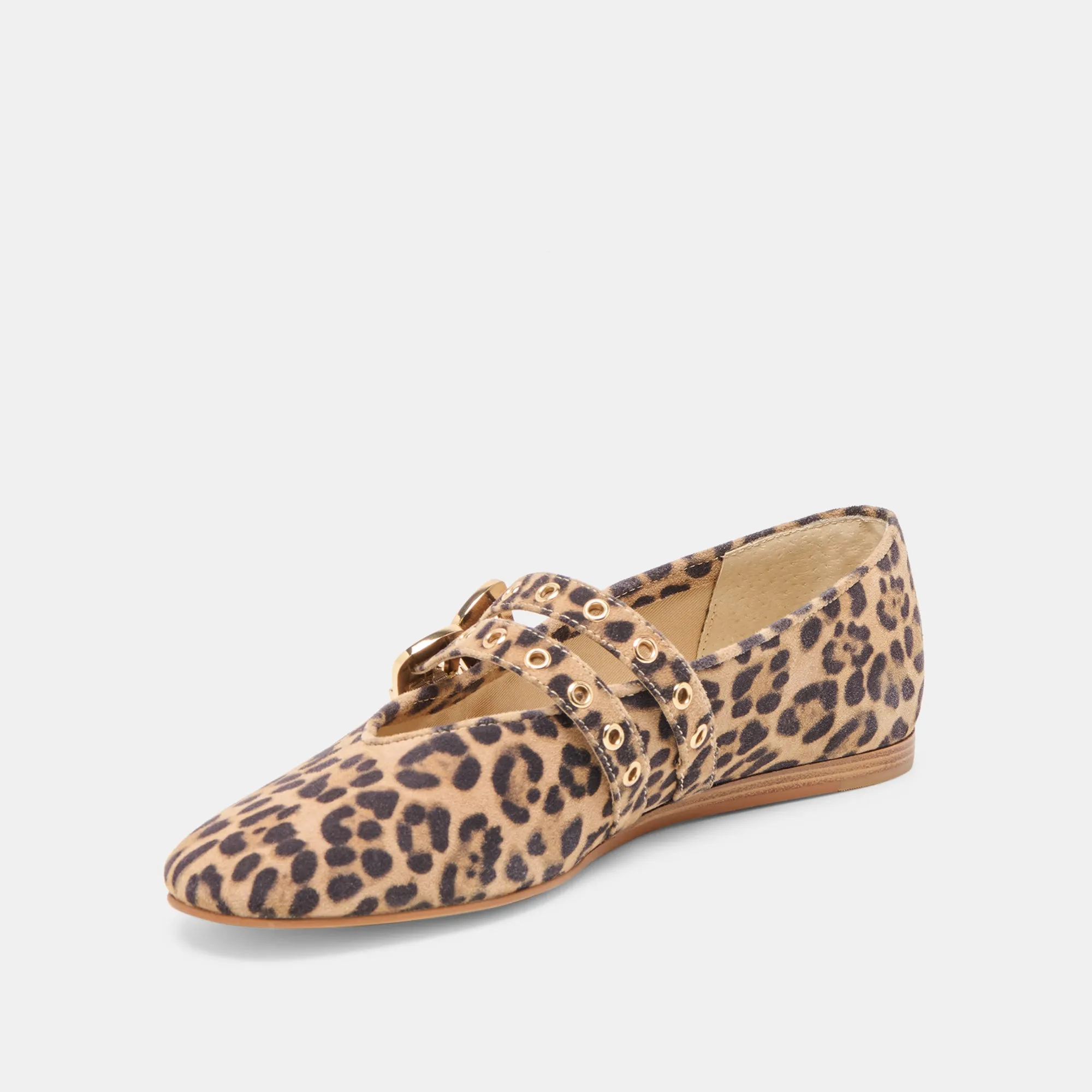 Ventilated BAYLEE GROMMET BALLET FLATS DK LEOPARD PRINTED SUEDE
