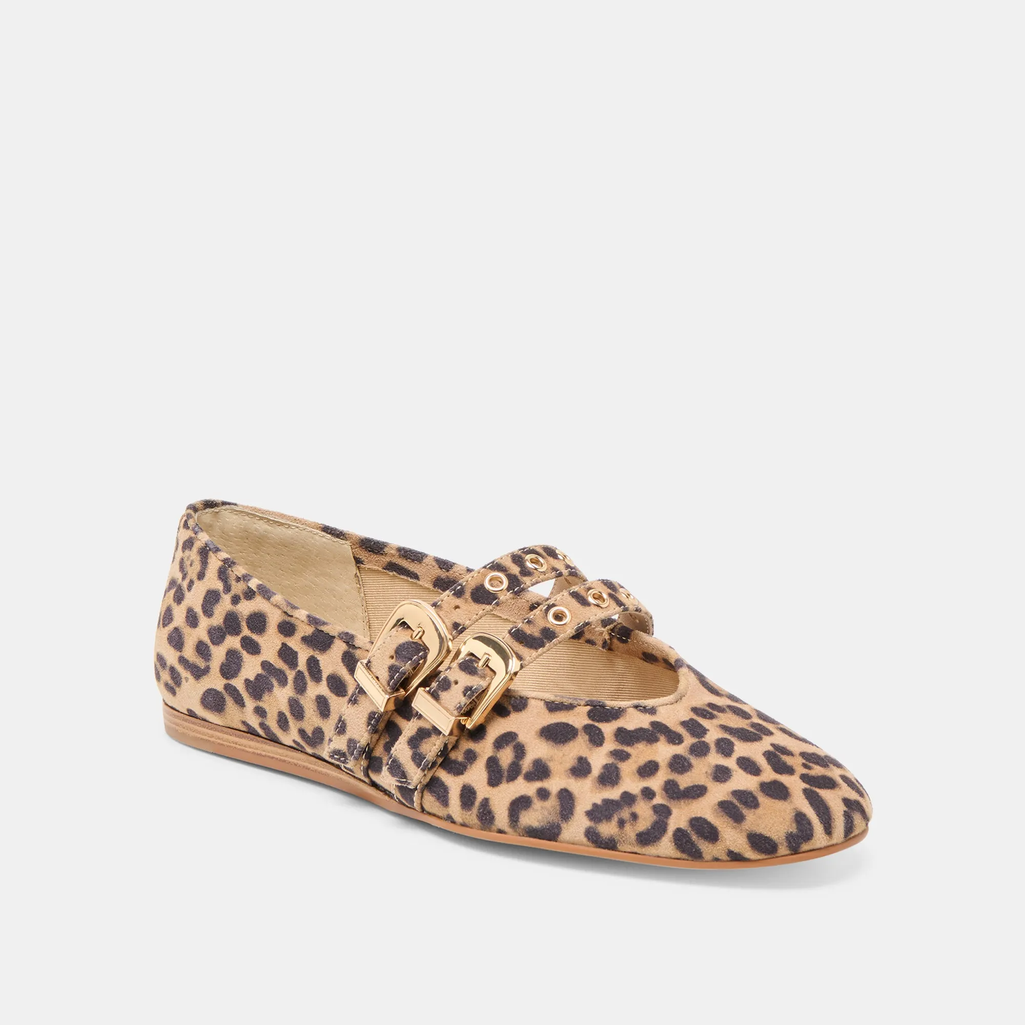 BAYLEE GROMMET BALLET FLATS DK LEOPARD PRINTED SUEDE Leather Soft