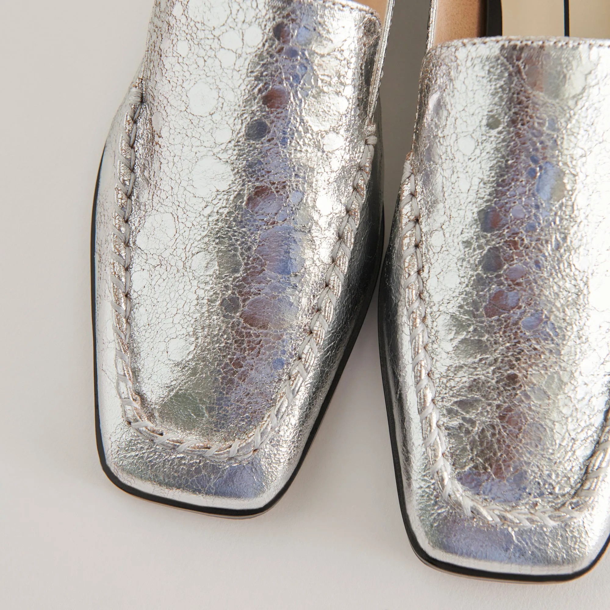 Office Chic Cozy Comfort BENY WIDE FLATS SILVER DISTRESSED LEATHER