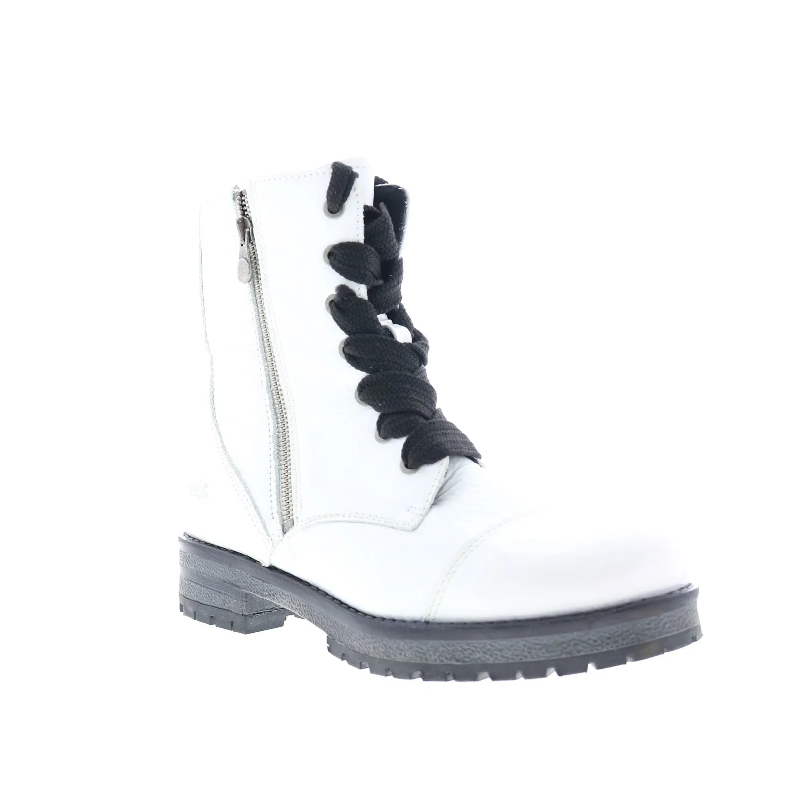 Comfortable Sockliner Travel Friendly Bos. & Co. Paulie Womens White Leather Lace Up Casual Dress Boots