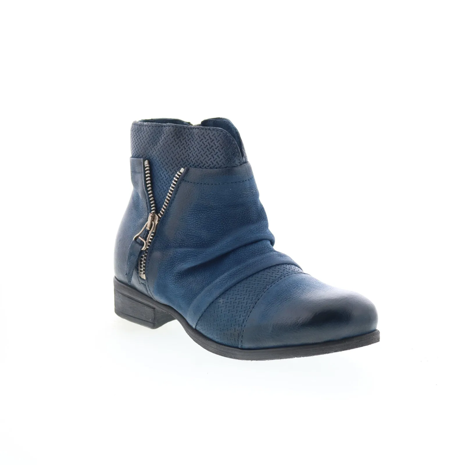 Elastic Band Sporty Design Miz Mooz Sunny-QVC Womens Blue Leather Zipper Ankle & Booties Boots