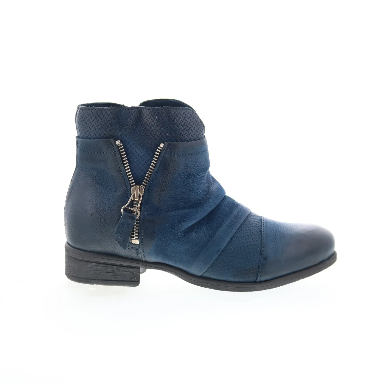 Miz Mooz Sunny-QVC Womens Blue Leather Zipper Ankle & Booties Boots Slip On Style Functional Wear