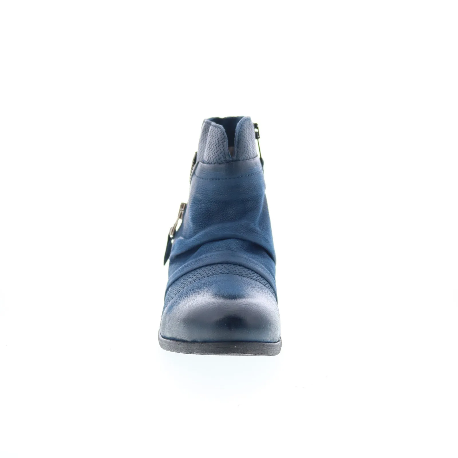 Rough texture Miz Mooz Sunny-QVC Womens Blue Leather Zipper Ankle & Booties Boots