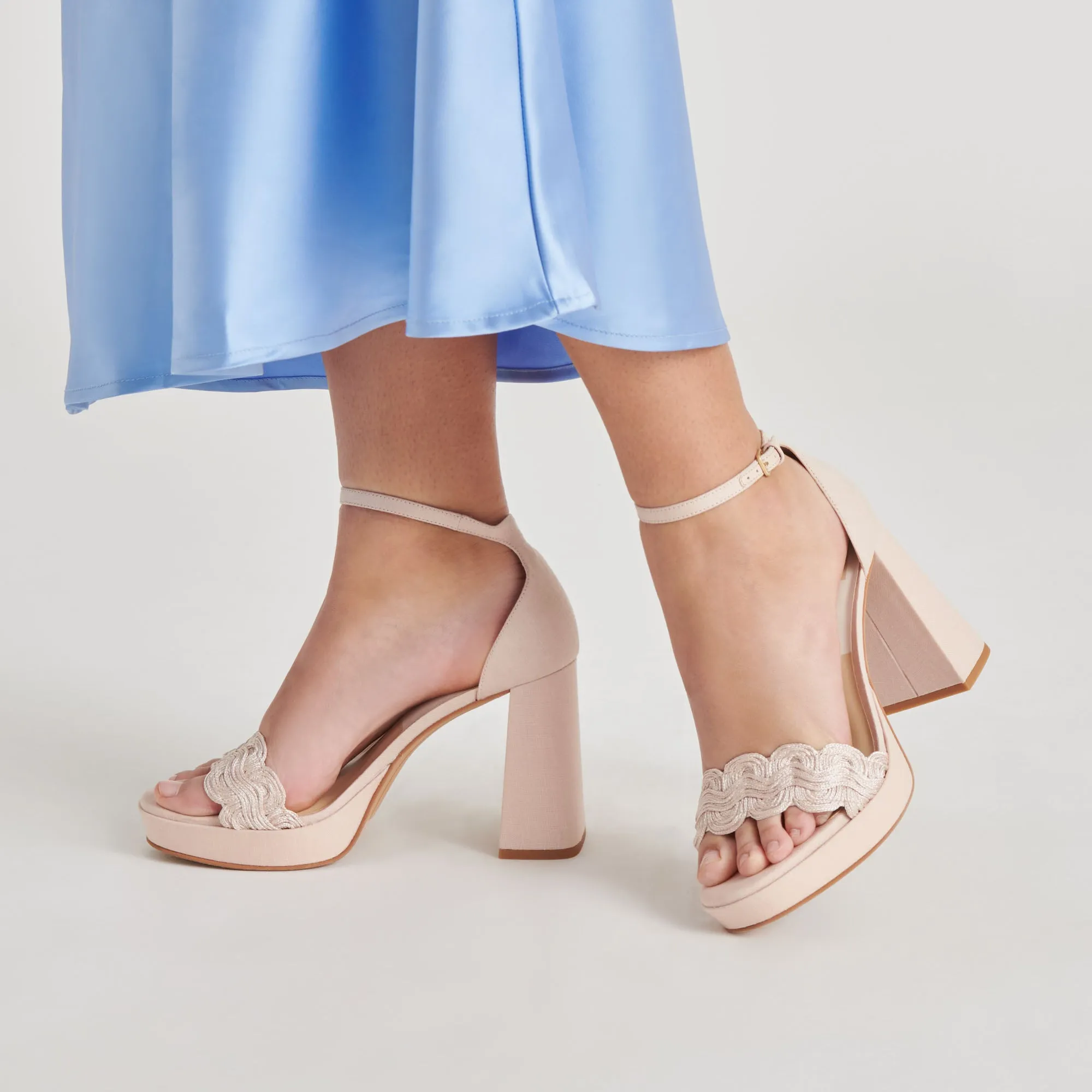 PELTIN HEELS LIGHT PINK WOVEN RAFFIA Christmas Party Heels Slip-On Pumps