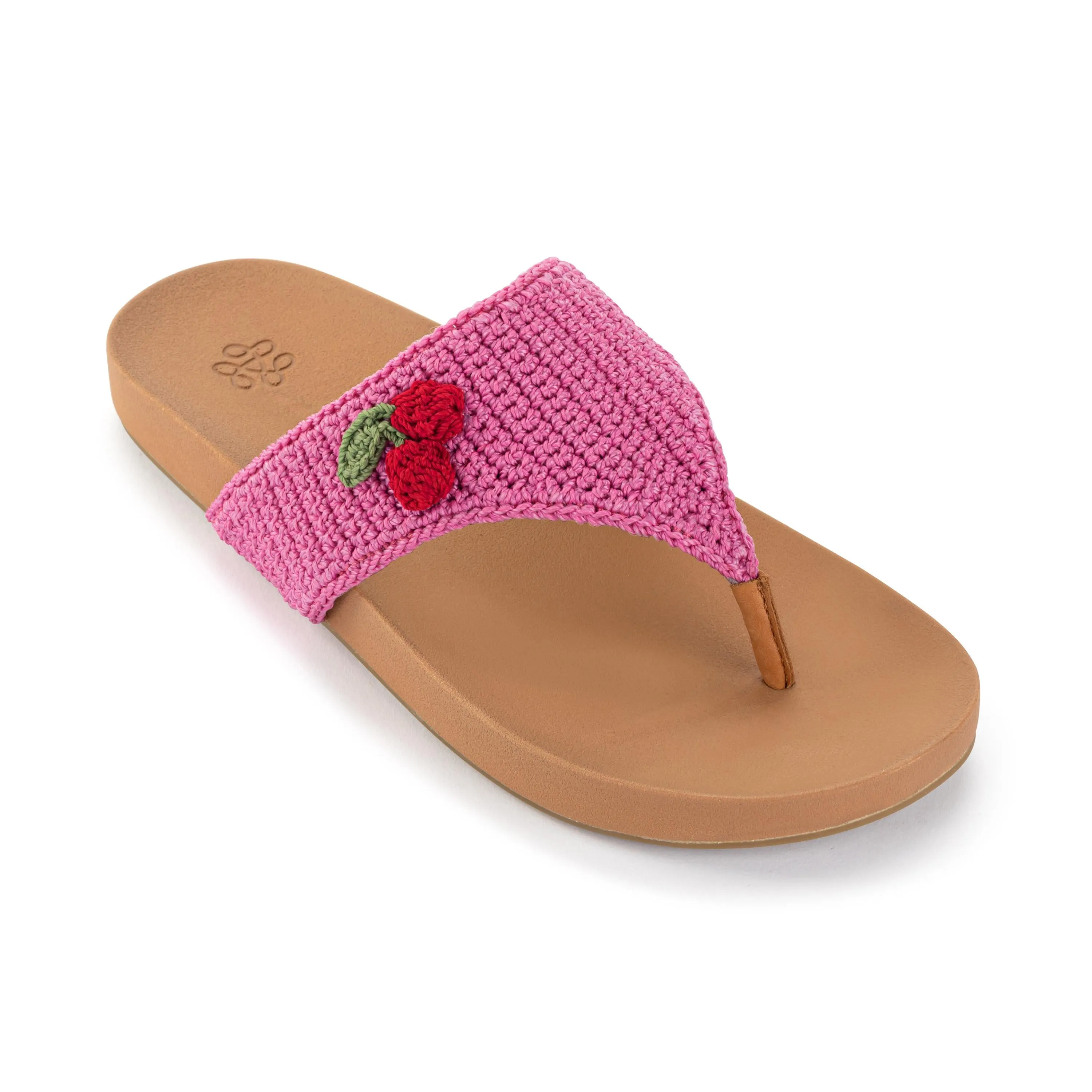 Everly Sandal - Hand Crochet - Pink Cherries Comfort Upper Adjustable