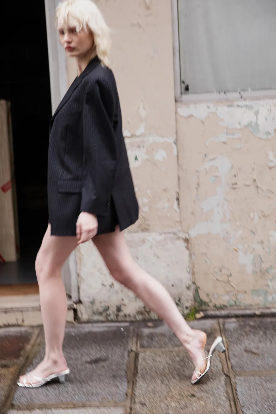 Lottie Sandals in Silver Leather Sporty Heeled Shoes