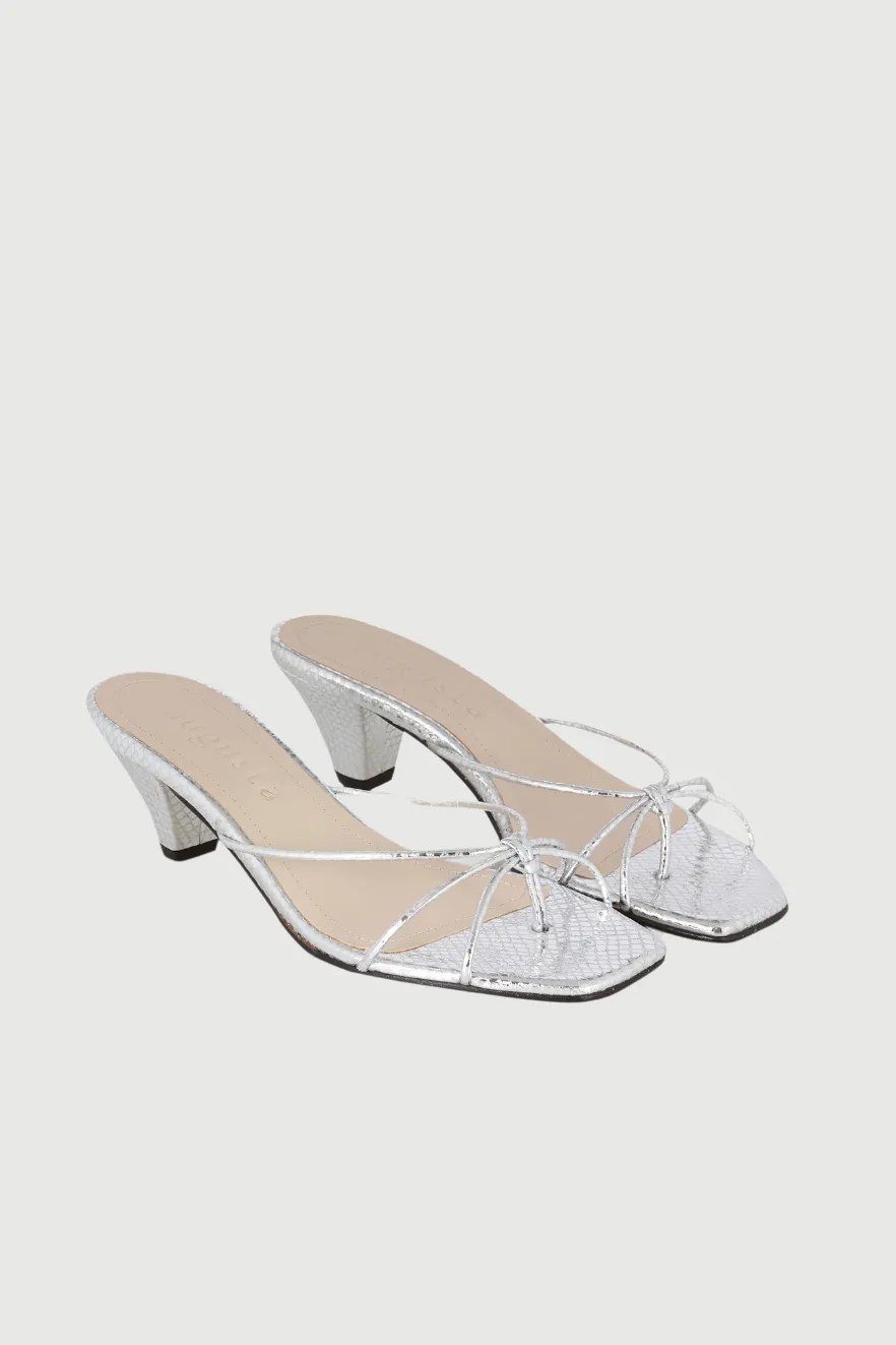 Lottie Sandals in Silver Leather Wide Heel Pumps