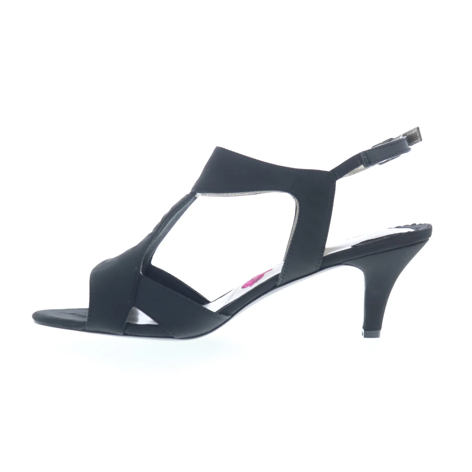 Ros Hommerson Lucky 75062-97 Womens Black Wide Canvas Strap Heels Shoes Outdoor Wedding Heels Peep Toe Pumps