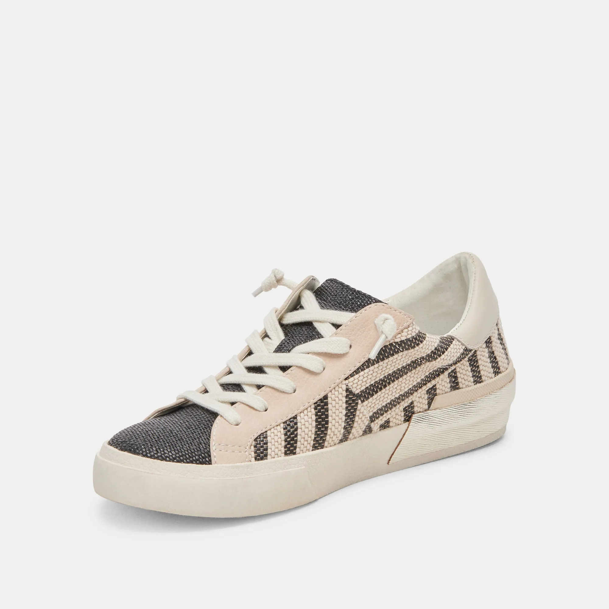 ZINA PATCH SNEAKERS BLACK BEIGE RAFFIA Motion Grip