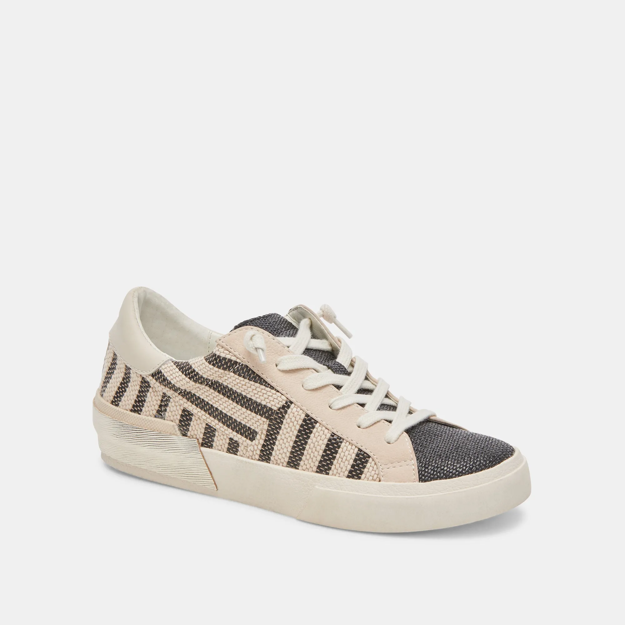 ZINA PATCH SNEAKERS BLACK BEIGE RAFFIA All-day shock absorption