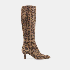ALDY WIDE CALF BOOTS BROWN LEOPARD PRINTED SUEDE Adventure Time Brogue Detail