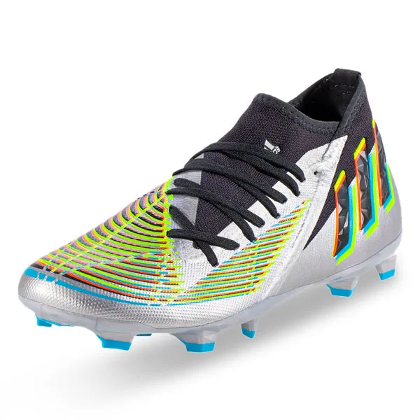 dry surface adidas Predator Edge.3 Firm Ground Adult Soccer Cleats (Silver Metallic/Core Black/Team Solar Green)