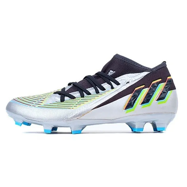 adidas Predator Edge.3 Firm Ground Adult Soccer Cleats (Silver Metallic/Core Black/Team Solar Green) Professional Training Balance Control