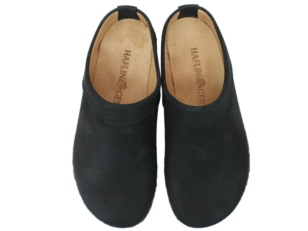 Haflinger Leather Clogs Malmo Black Elastic Wind Block