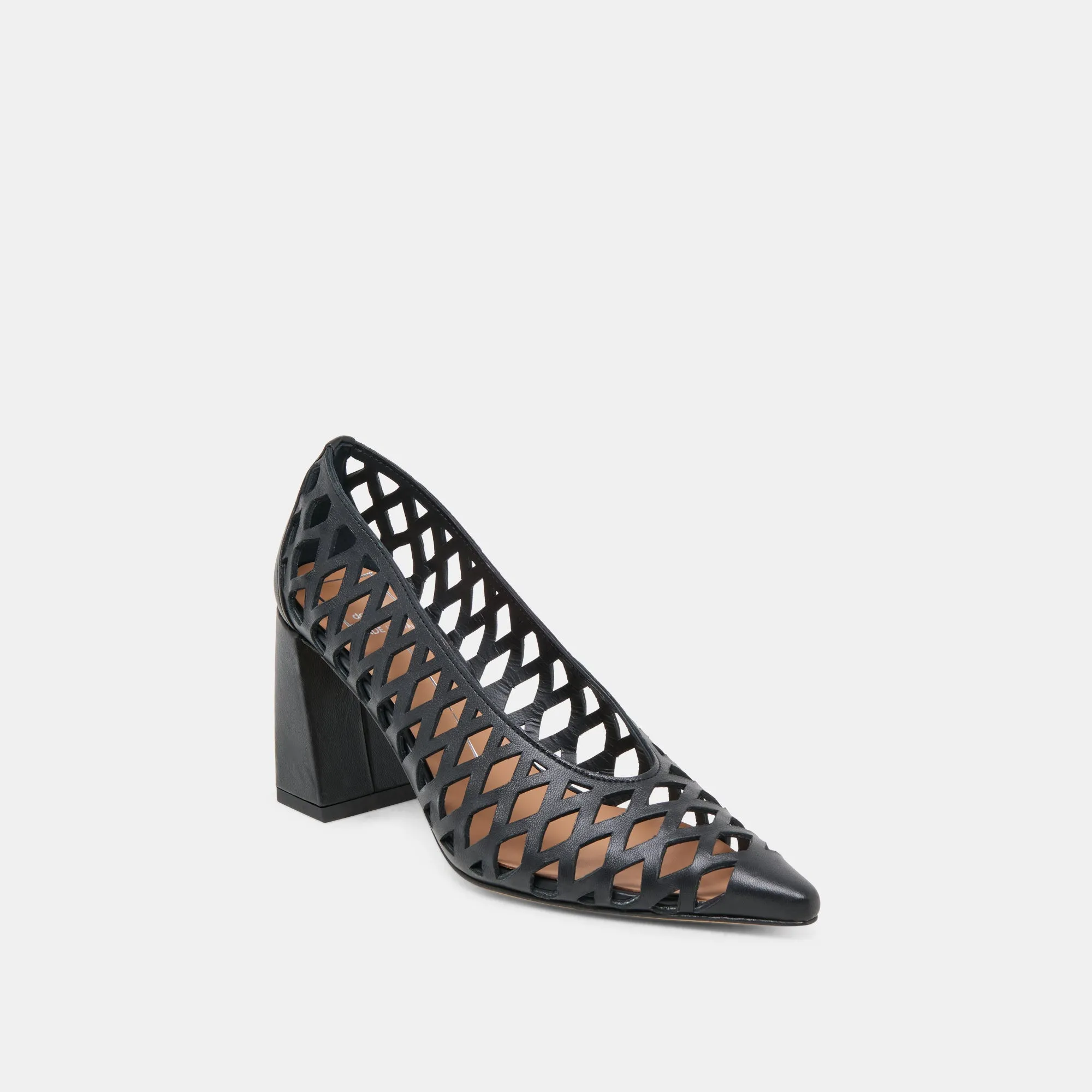 TANYA HEELS BLACK WOVEN LEATHER Sleek Heeled Sandals Ankle Support