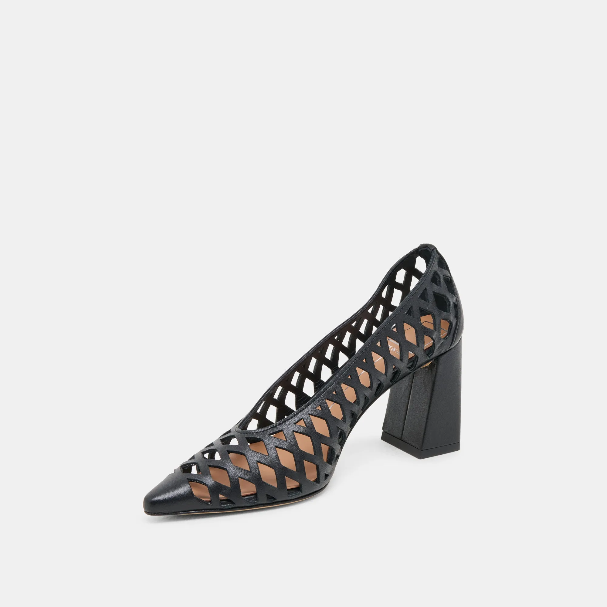 TANYA HEELS BLACK WOVEN LEATHER Suede Heels