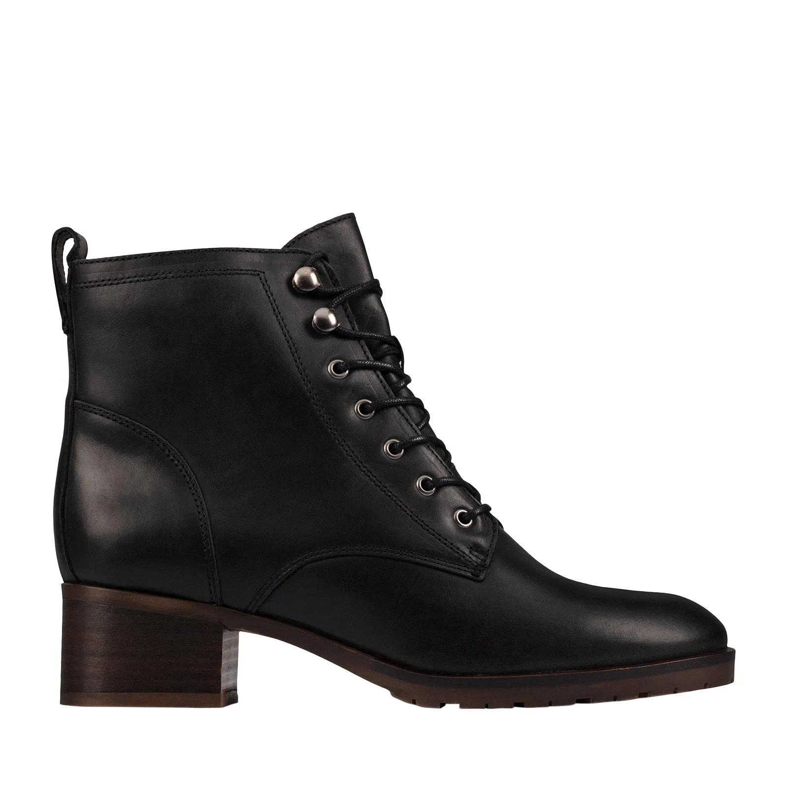 Wind Resistant Clarks Mila Lace 26151658 Womens Black Leather Ankle & Booties Boots