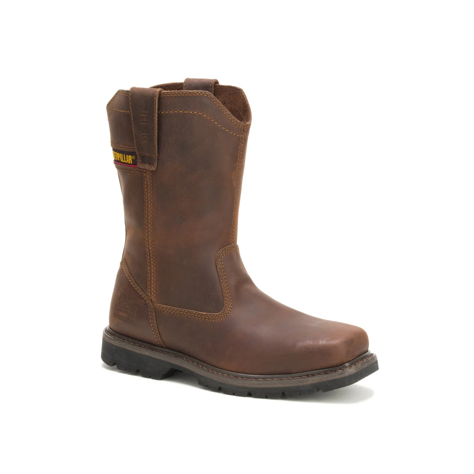 Premium Protection Caterpillar Wellston Pull On Steel Toe P90439 Mens Brown Leather Work Boots