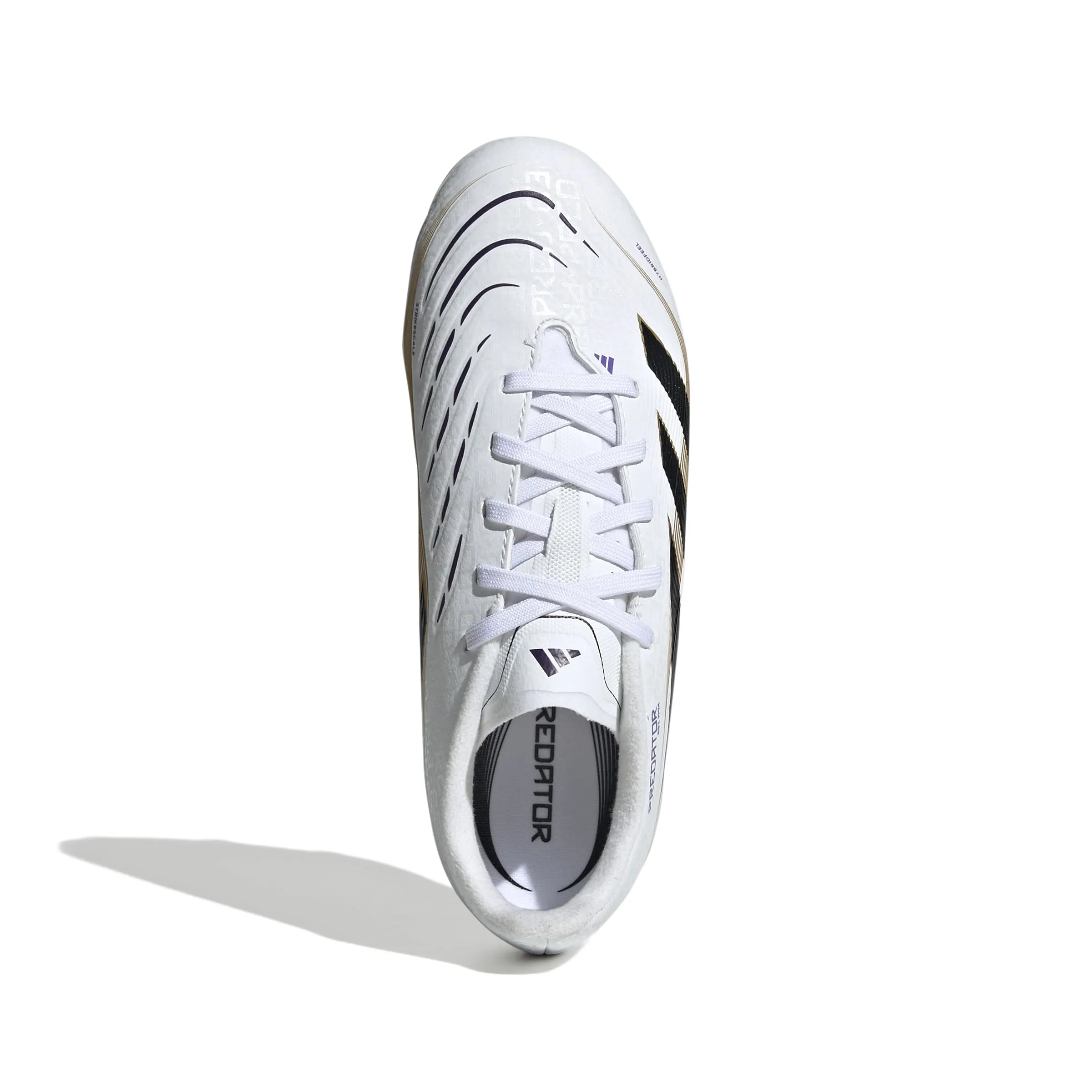 Ventilated Sophisticated Adidas Predator League FG/MG Jnr Football Boots (White/Core Black/Gold Metallic)