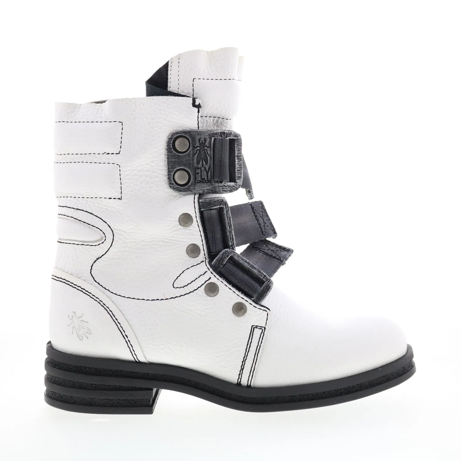 Fly London Kiff KIFF682FLY-009 Womens White Leather Strap Casual Dress Boots Outdoor Lifestyle