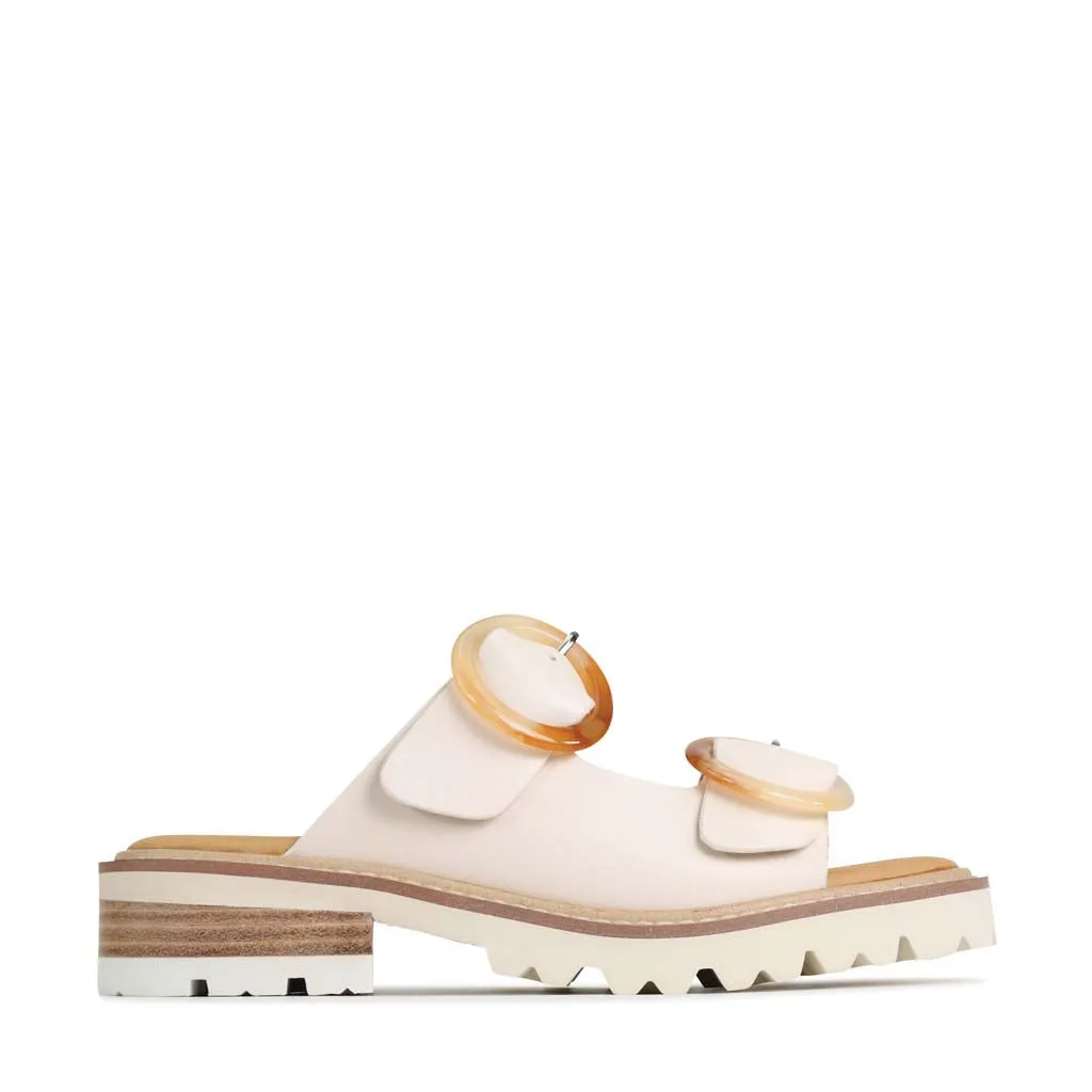 narrow - fitting GILA LEATHER BLOCK HEEL SLIDE SANDALS