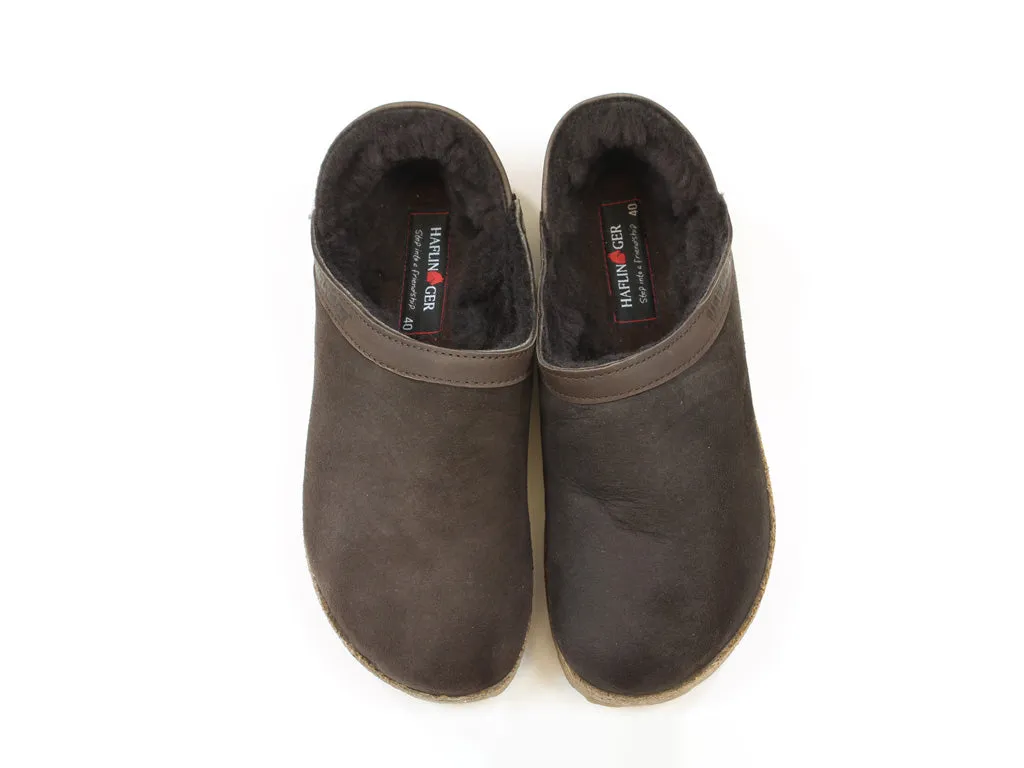 (Second Quality) Haflinger Sheepskin Clogs Siberia Brown Soft Comfort Travel Ready