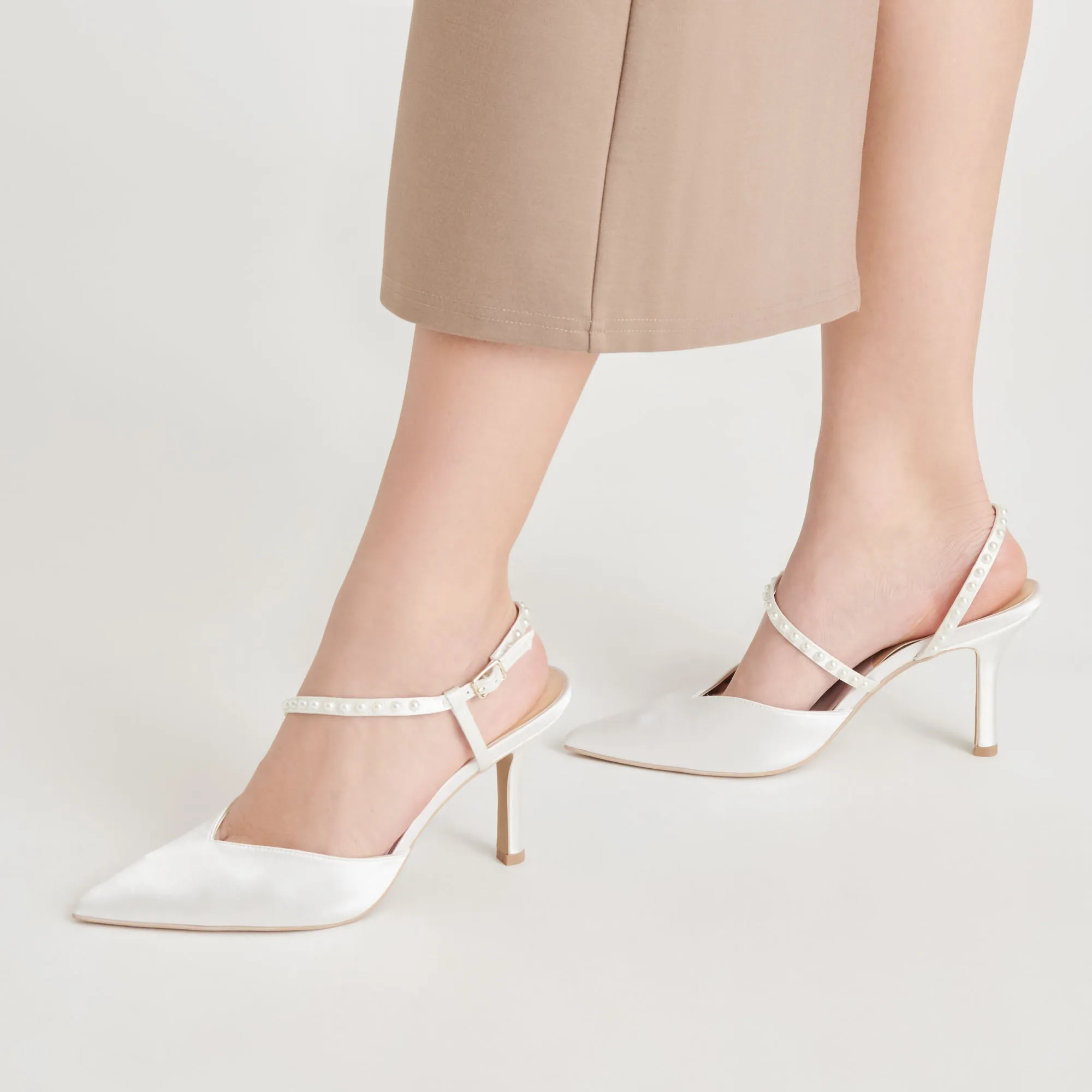 Bold Open Toe Heels KAMRA PEARL HEELS TRUE WHITE SATIN