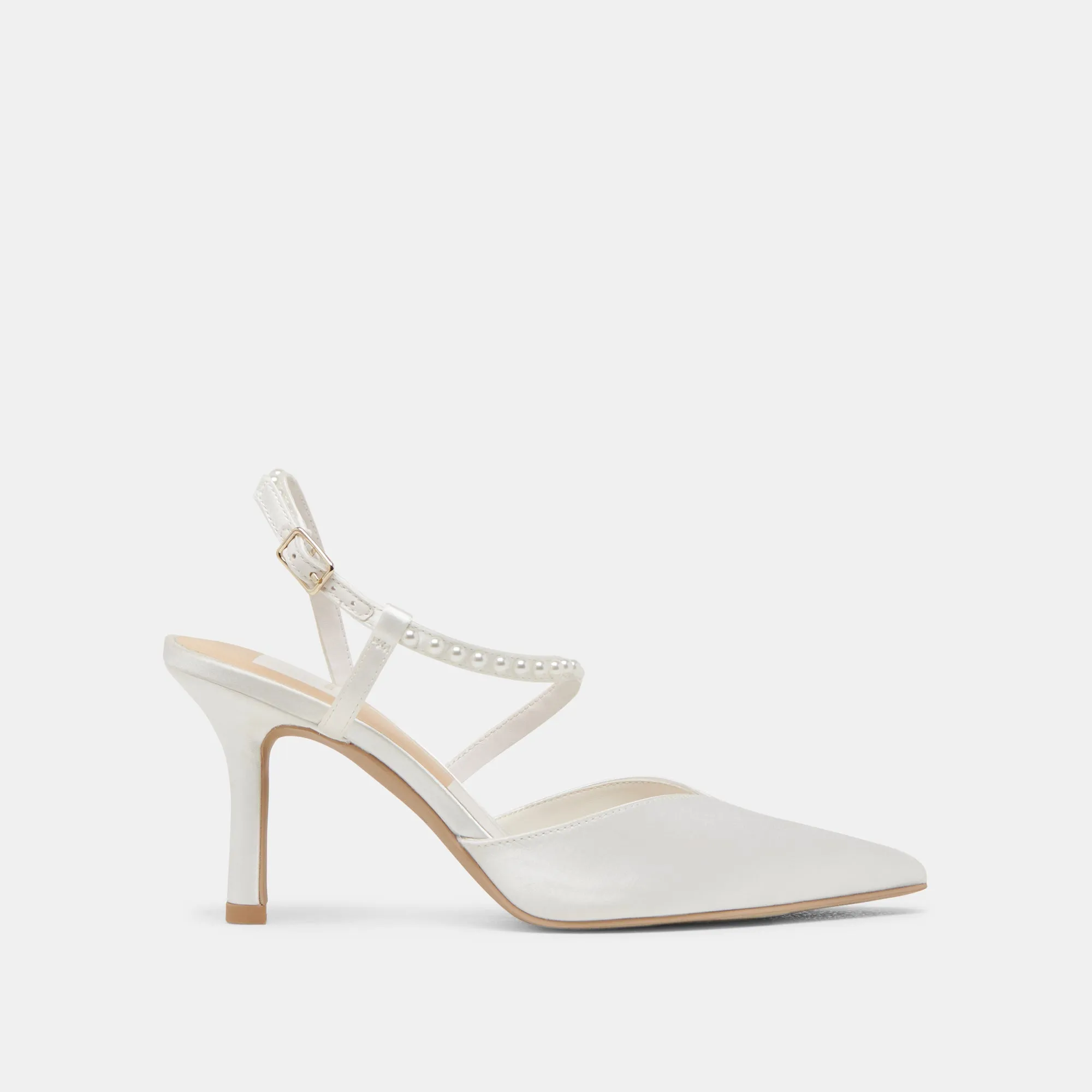 Easy Slip On Comfortable Platform Heels KAMRA PEARL HEELS TRUE WHITE SATIN