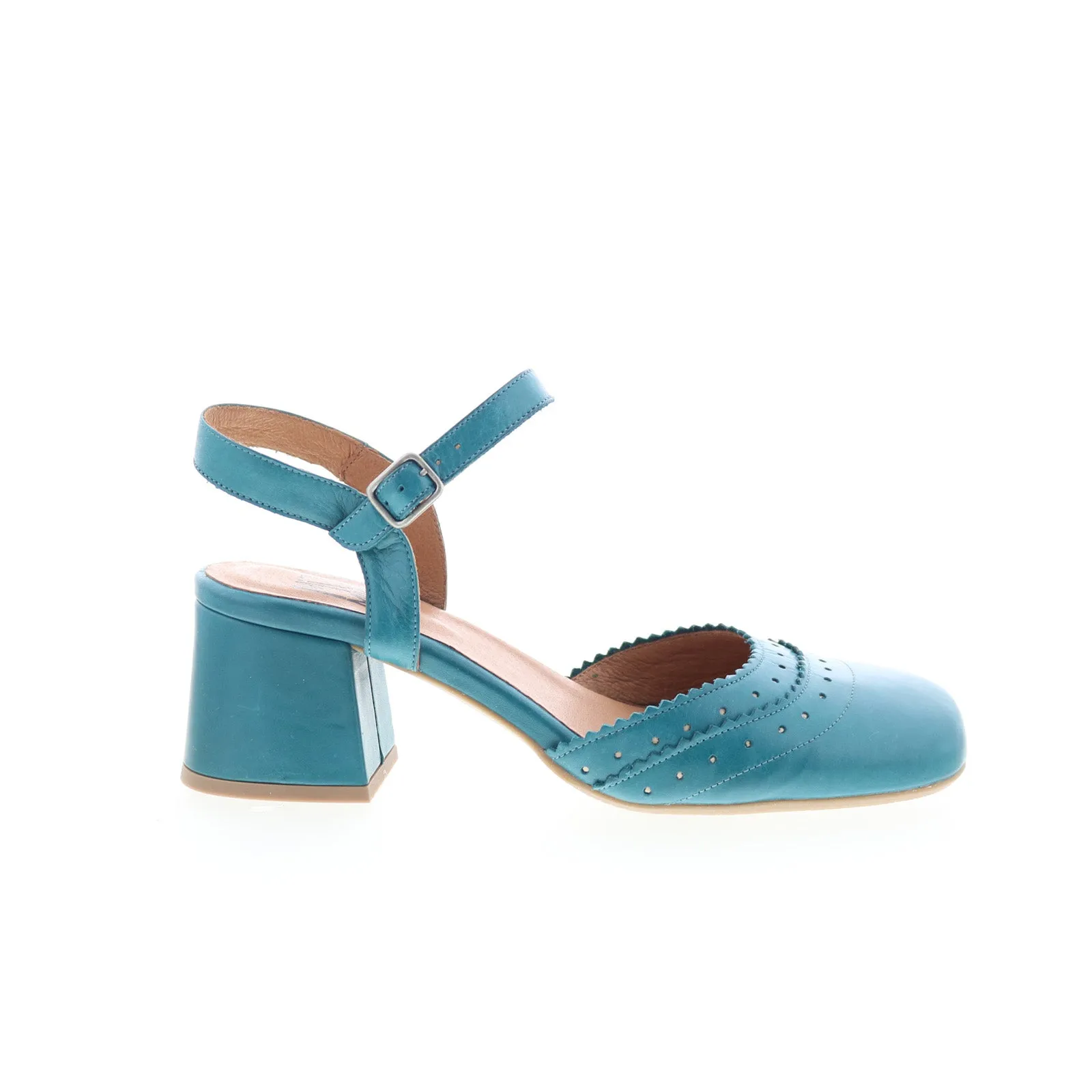 Removable insole Decorative High Heels MIz Mooz Storrs Womens Blue Leather Hook & Loop Pumps Heels Shoes