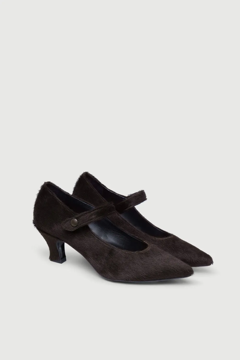 Carmen Pumps in Chocolate Calf Hair Glamorous Heeled Boots Retro Stilettos