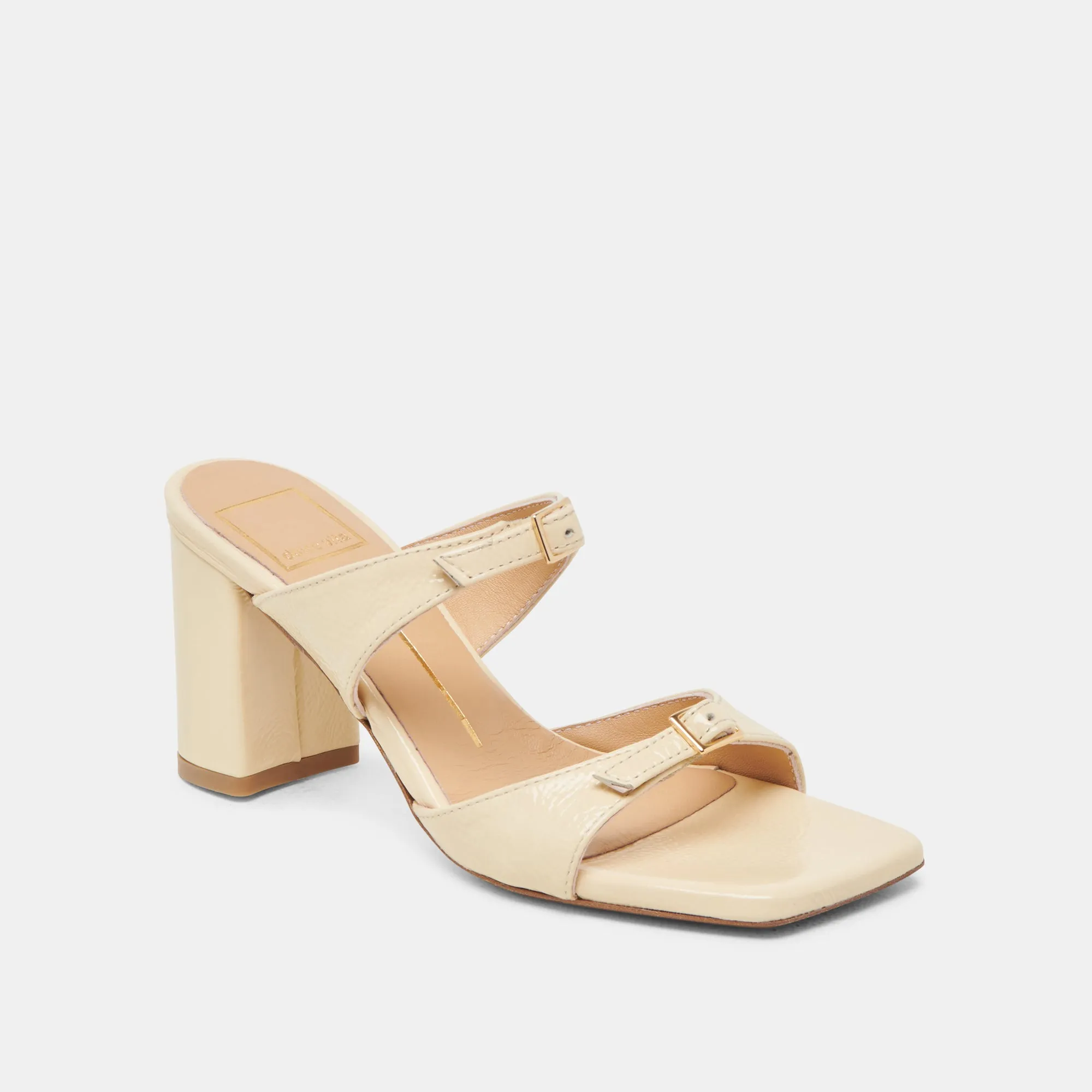 SHANE HEELS LIGHT YELLOW CRINKLE PATENT Casual Heels for Work